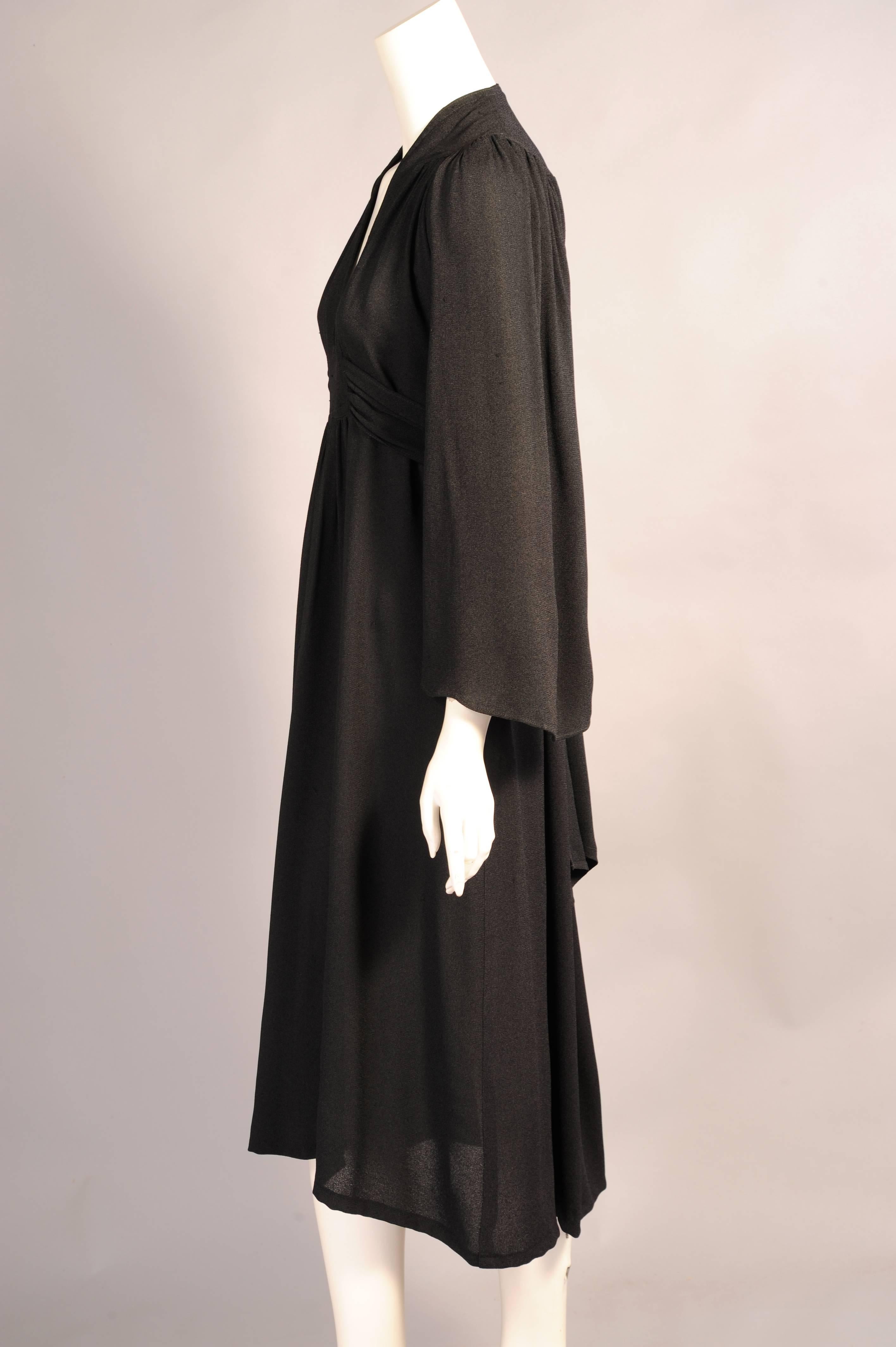 Ossie Clark Black Moss Crepe Dress In Excellent Condition In New Hope, PA