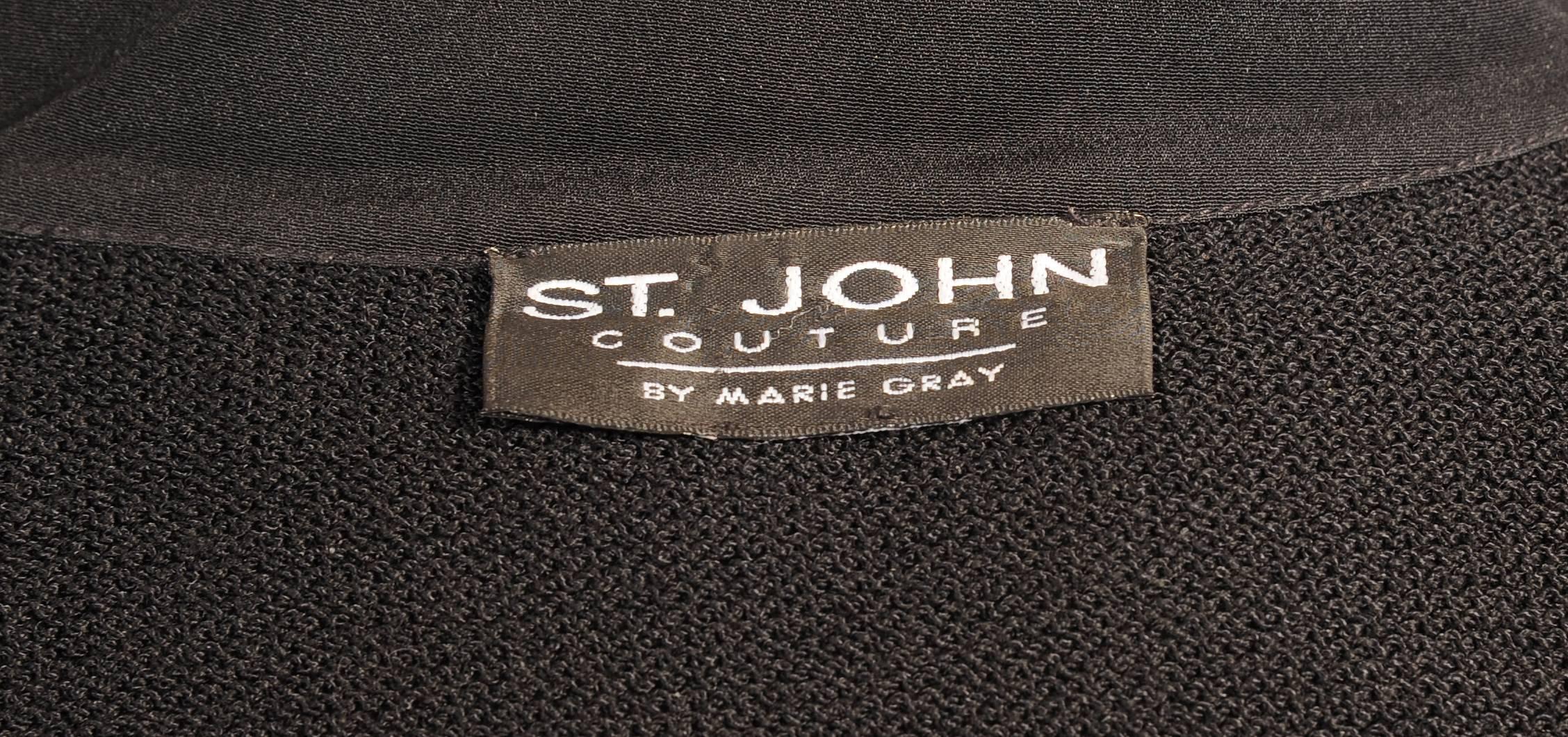St. John Black Wool Jacket with Art Deco Inspired Silver and Black Decoration In Excellent Condition In New Hope, PA