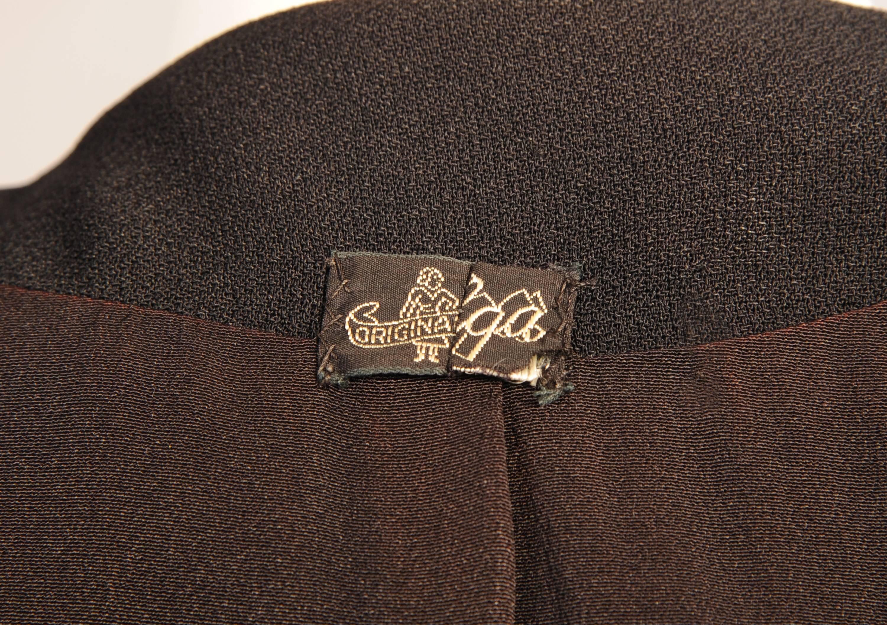1940's Black Crepe Jacket, Beaded Oak Leaf Decoration 1