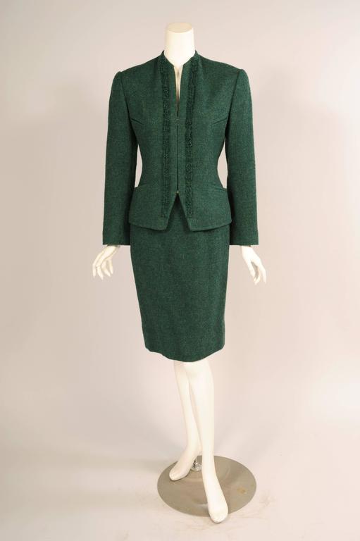 Hermes Forest Green Zip Front Jacket Suit For Sale at 1stdibs
