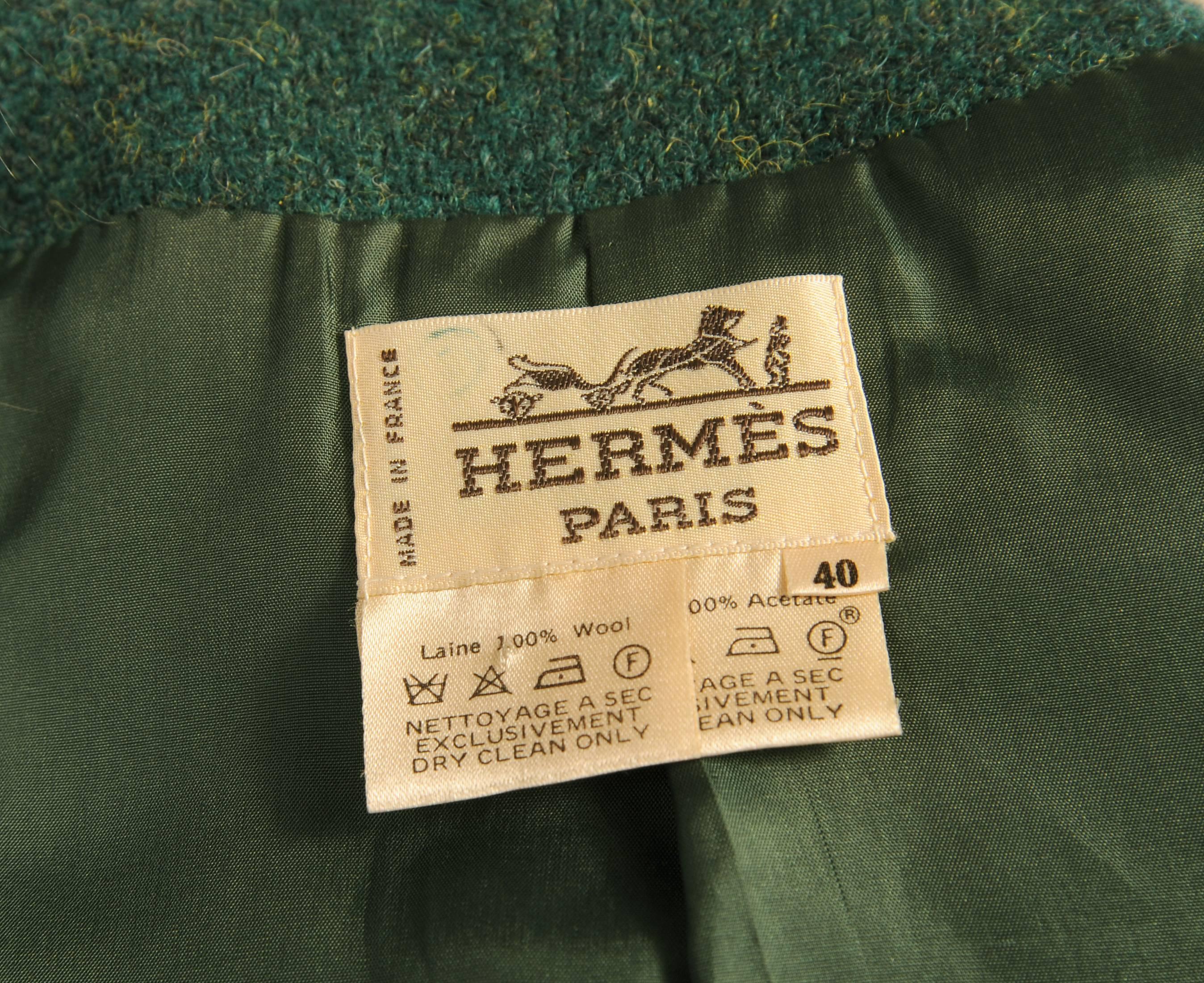 Women's Hermes Forest Green Zip Front Jacket Skirt Suit