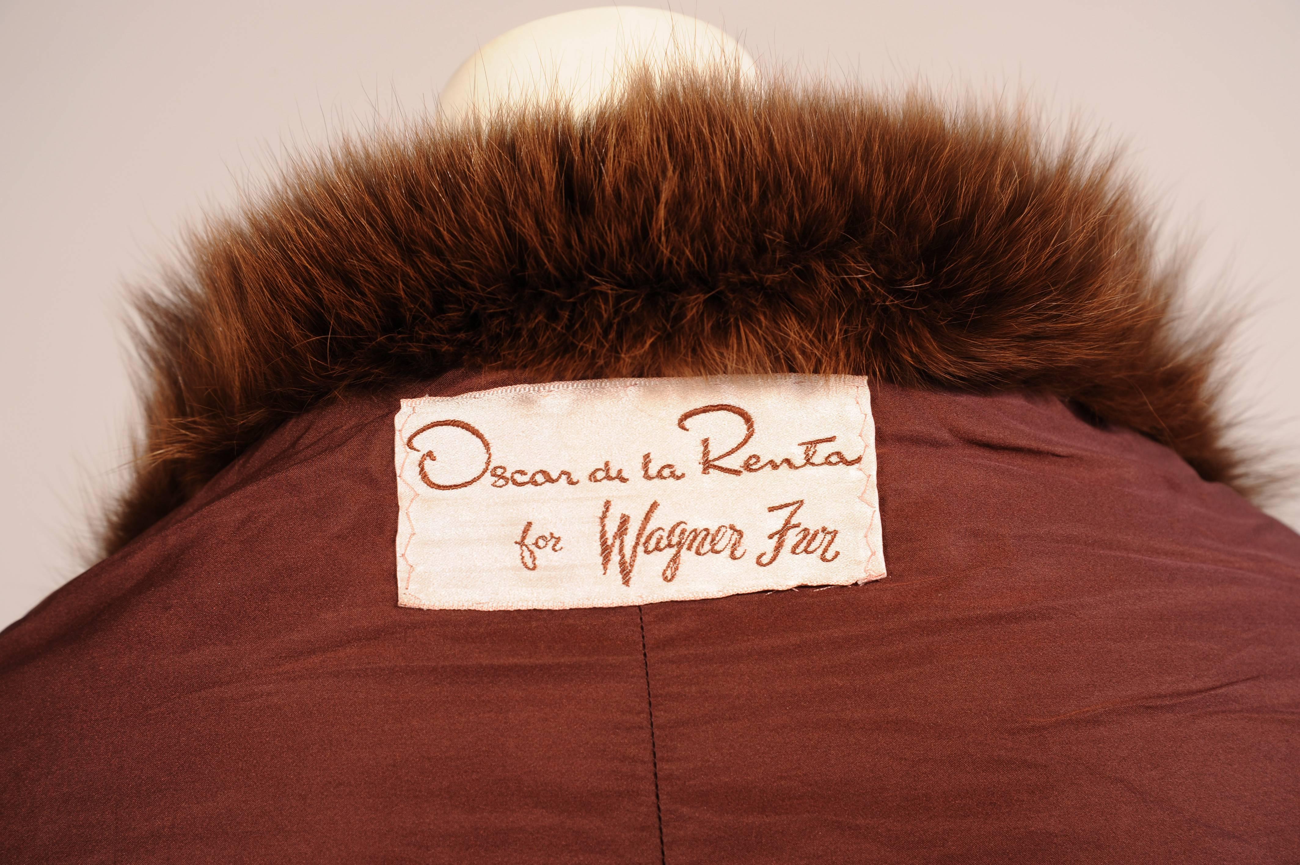 Women's Oscar de la Renta Sheared Patterned Mink Wrap with Fox Fur Trim