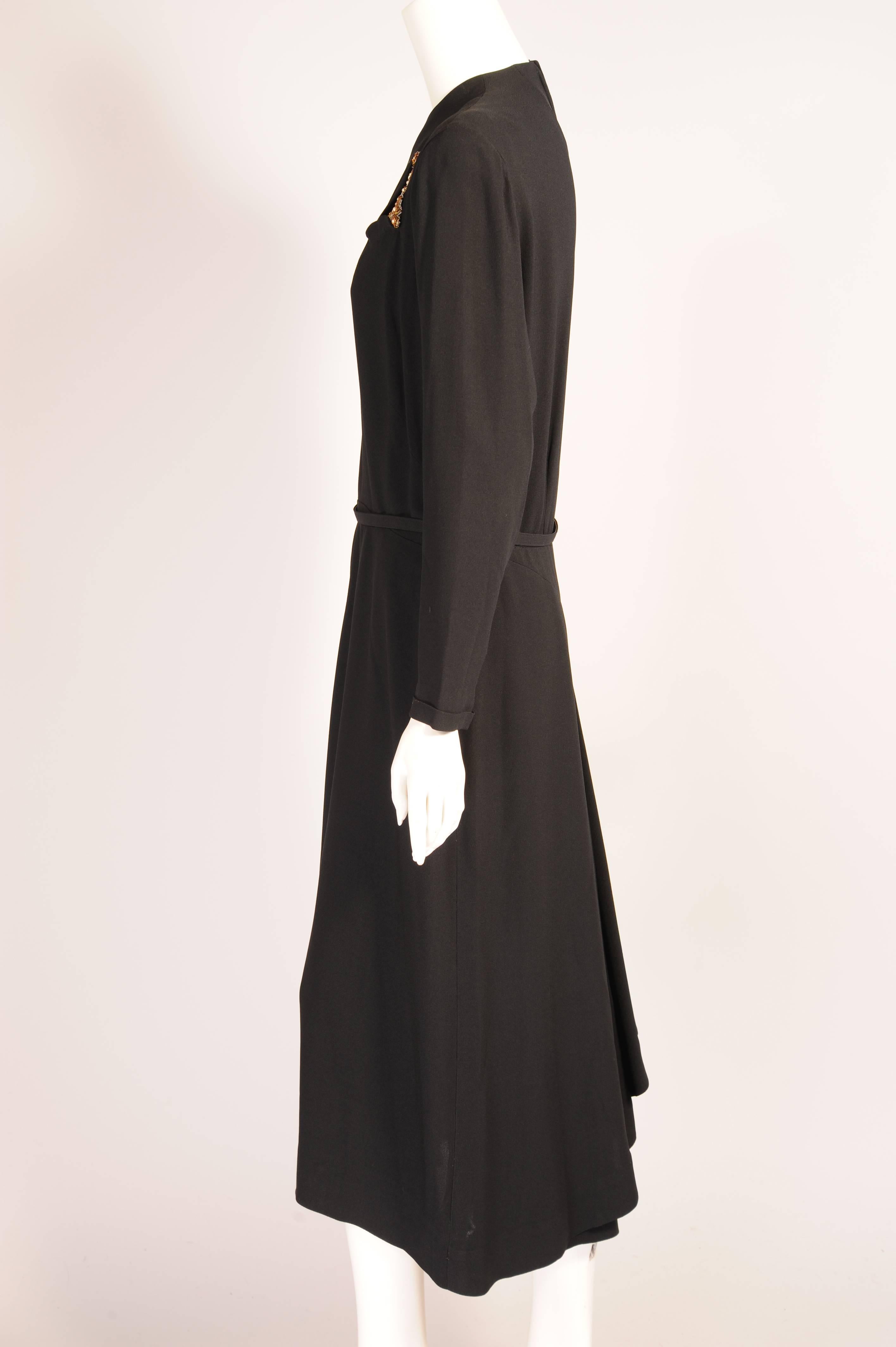 1940's Maurice Rentner Larger Size Beaded and Draped Black Crepe Dress In Excellent Condition In New Hope, PA