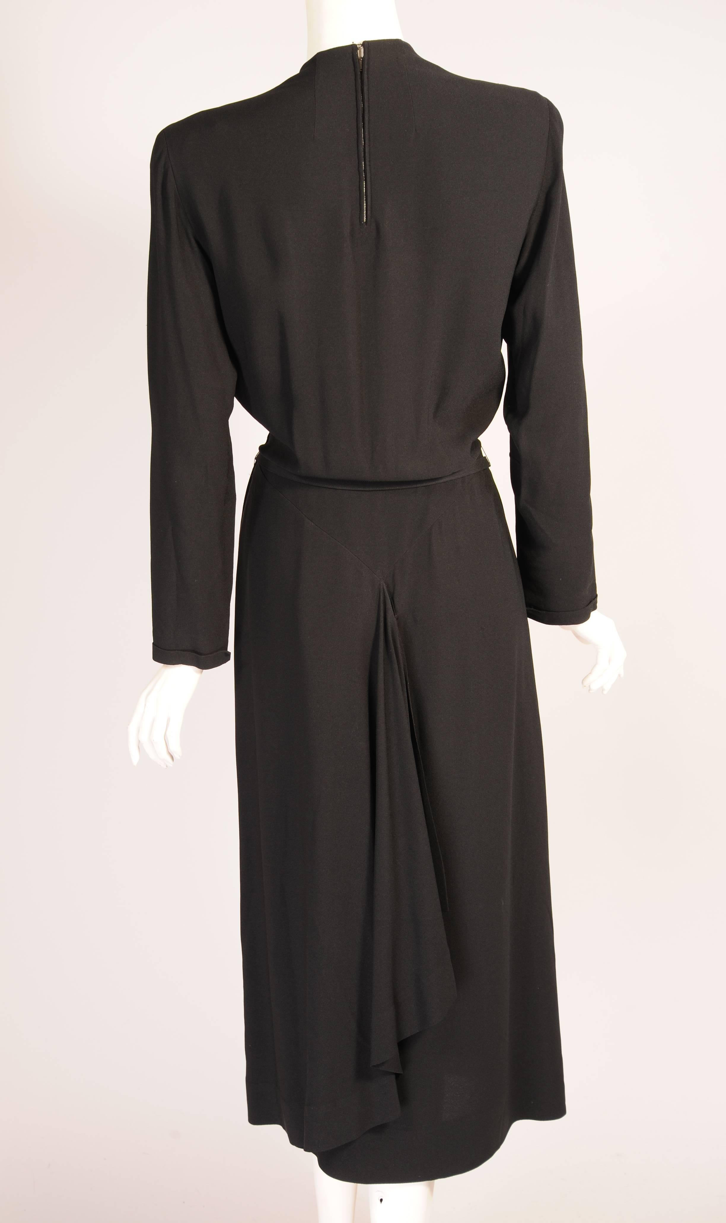 Women's 1940's Maurice Rentner Larger Size Beaded and Draped Black Crepe Dress