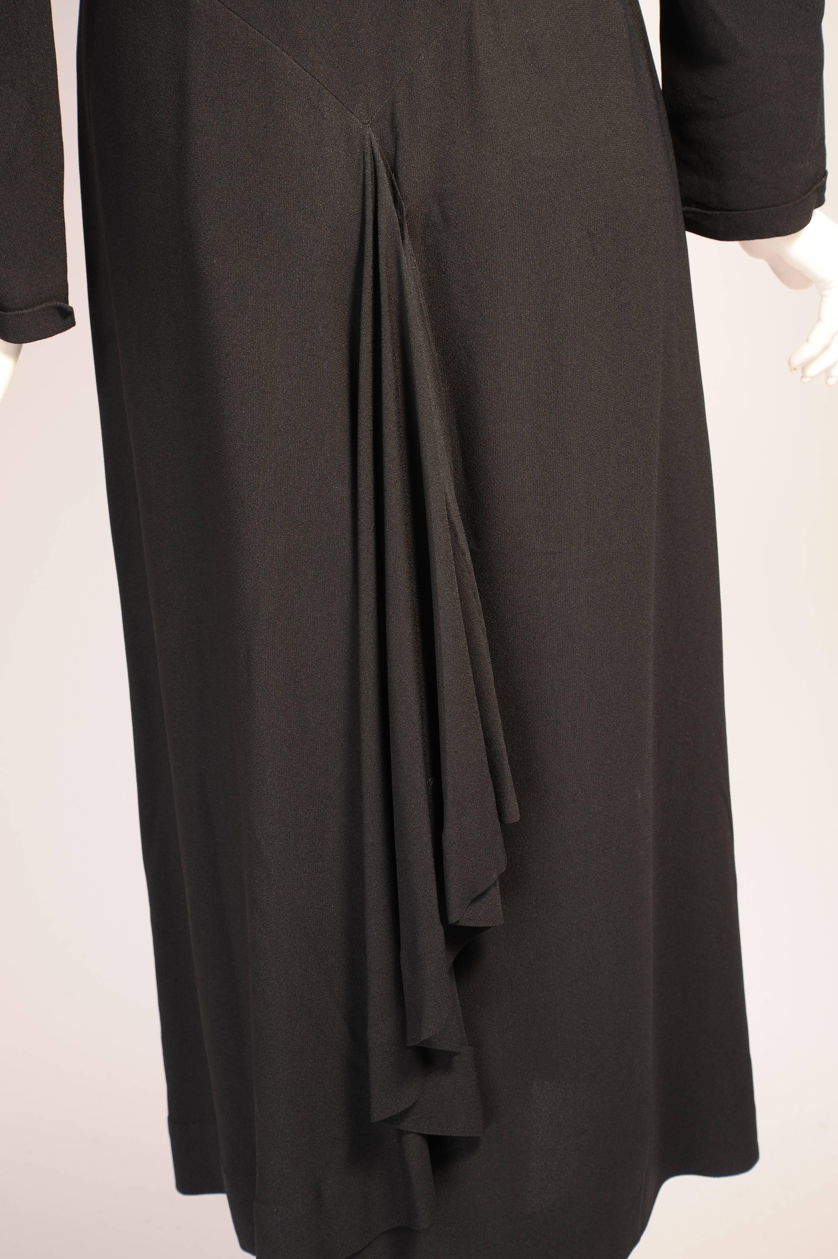 1940's Maurice Rentner Larger Size Beaded and Draped Black Crepe Dress 2