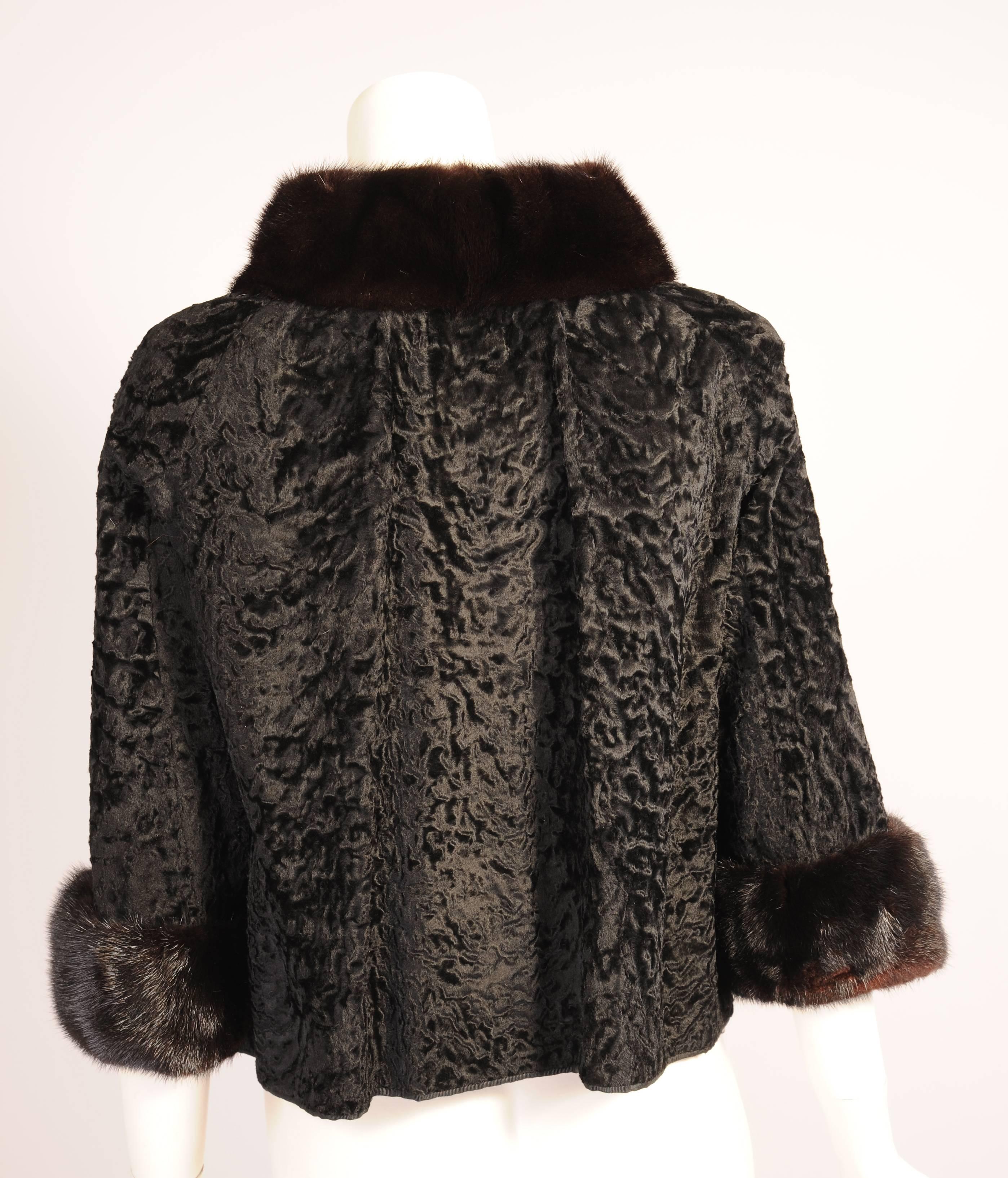 Black Broadtail and Ranch Mink Evening Jacket In Excellent Condition In New Hope, PA