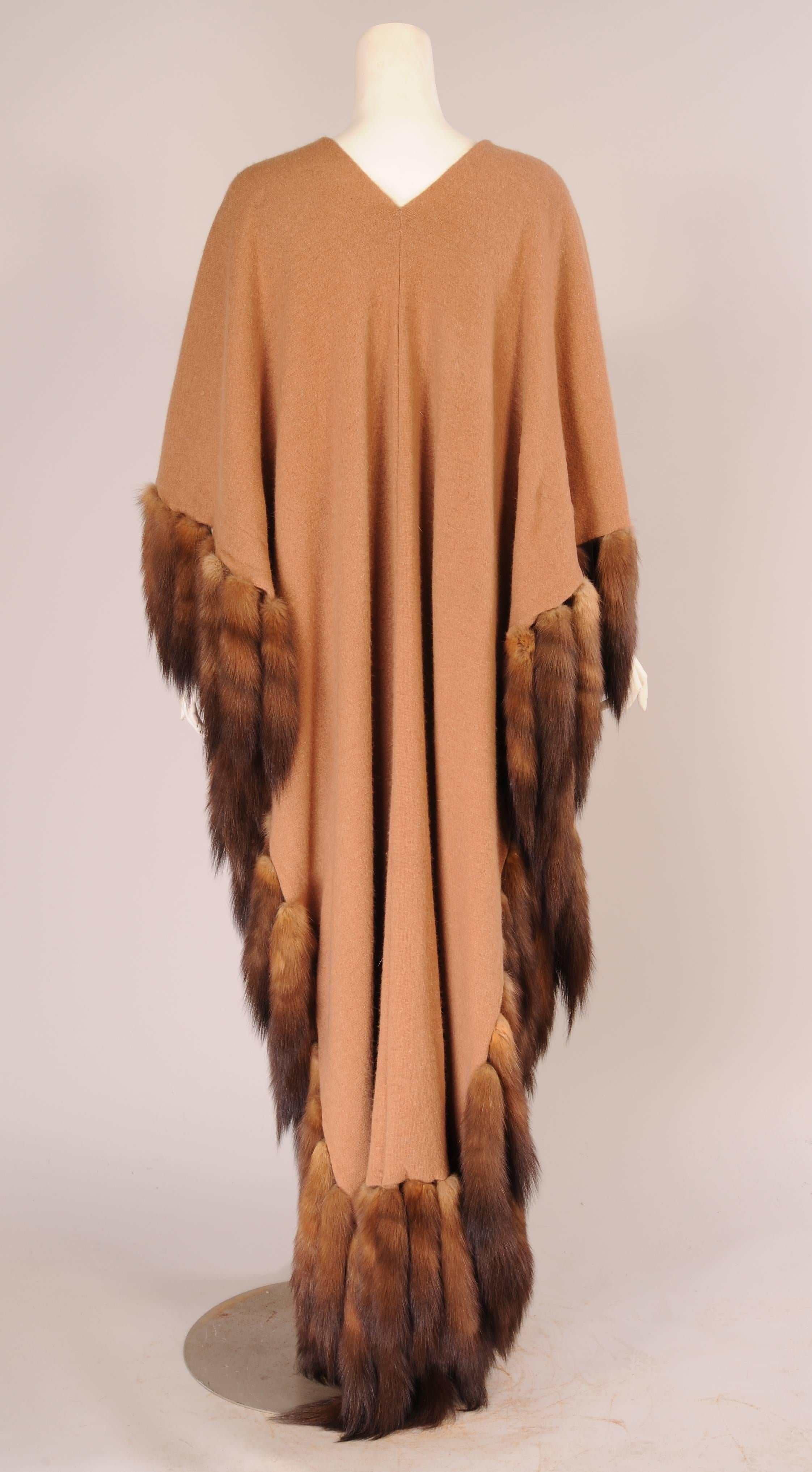 Brown Adrienne Landau Over Sized Camel Cashmere Wrap with Sable Tails