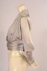 Yves Saint Laurent Haute Couture Smoke Grey Silk Charmeuse Wrap Blouse