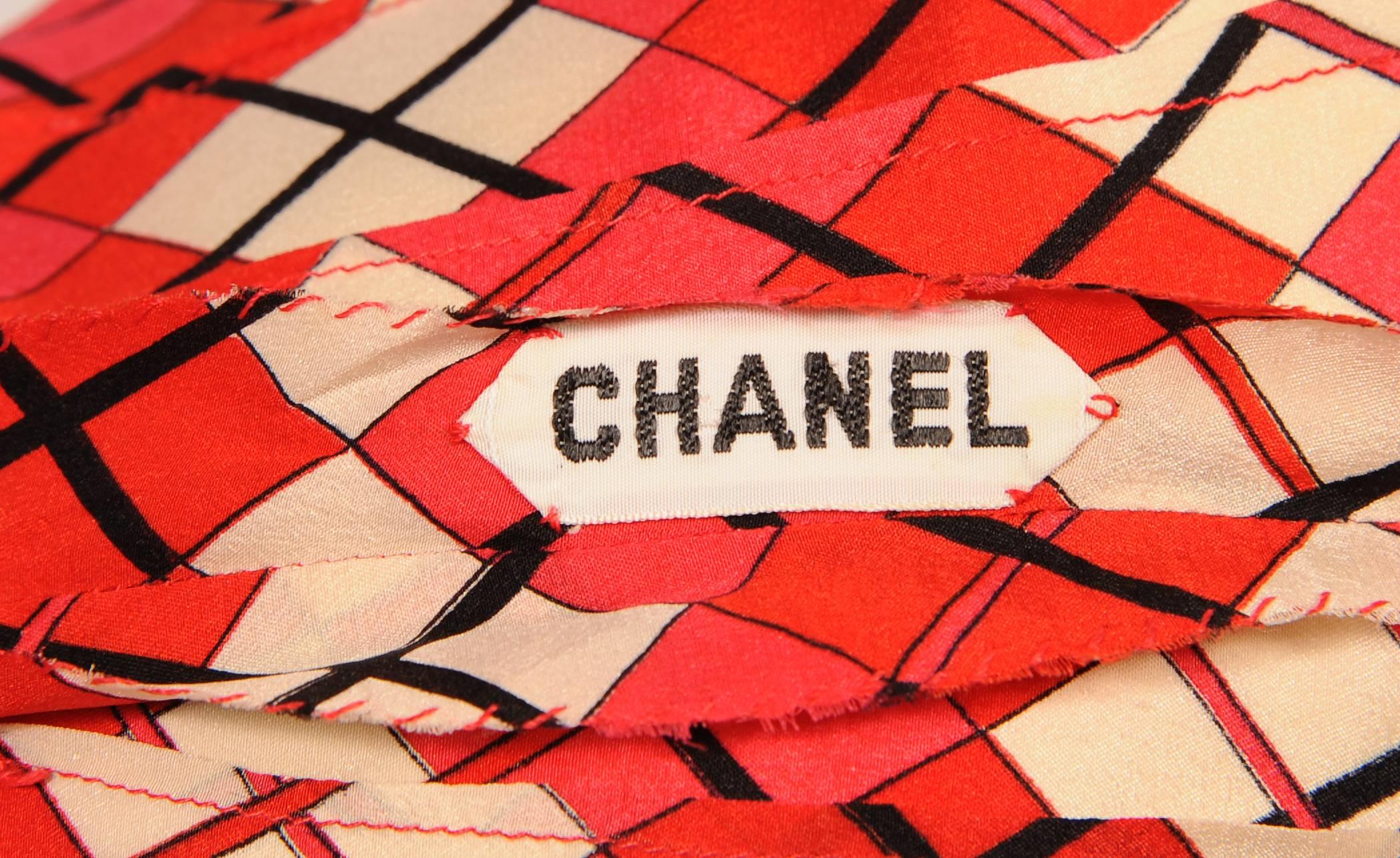 Women's Chanel Numbered Haute Couture Colorful Patterned Silk Blouse, Larger Size