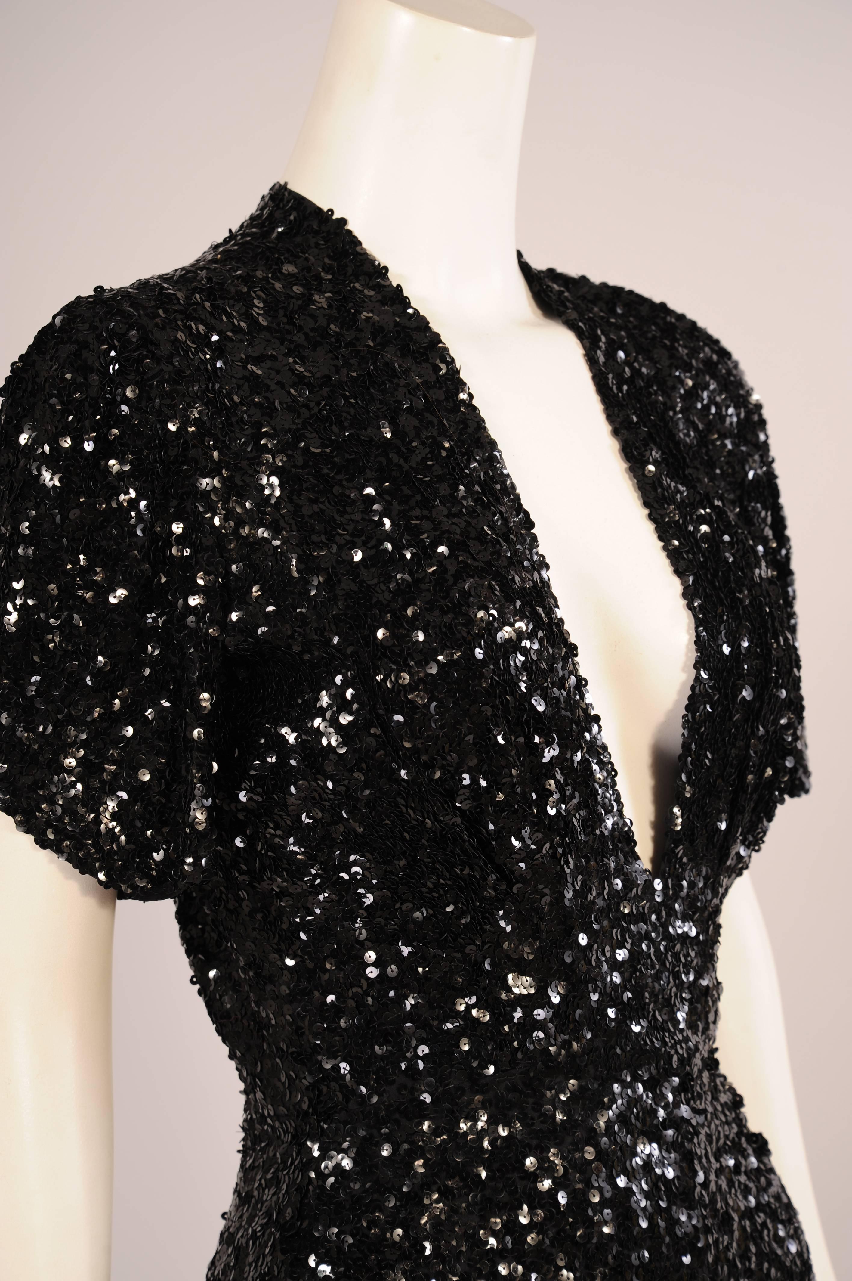 black sequin dress with train