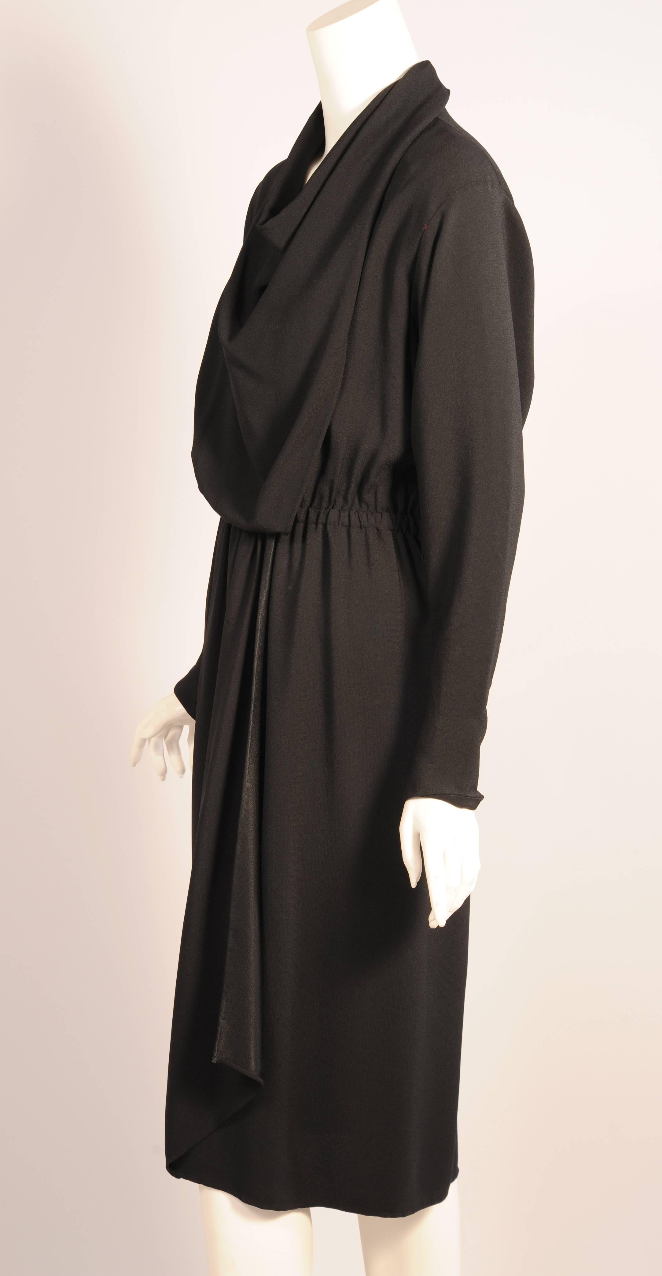 Halston Black Satin Backed Crepe Wrap Dress, Museum Deaccession In Excellent Condition In New Hope, PA