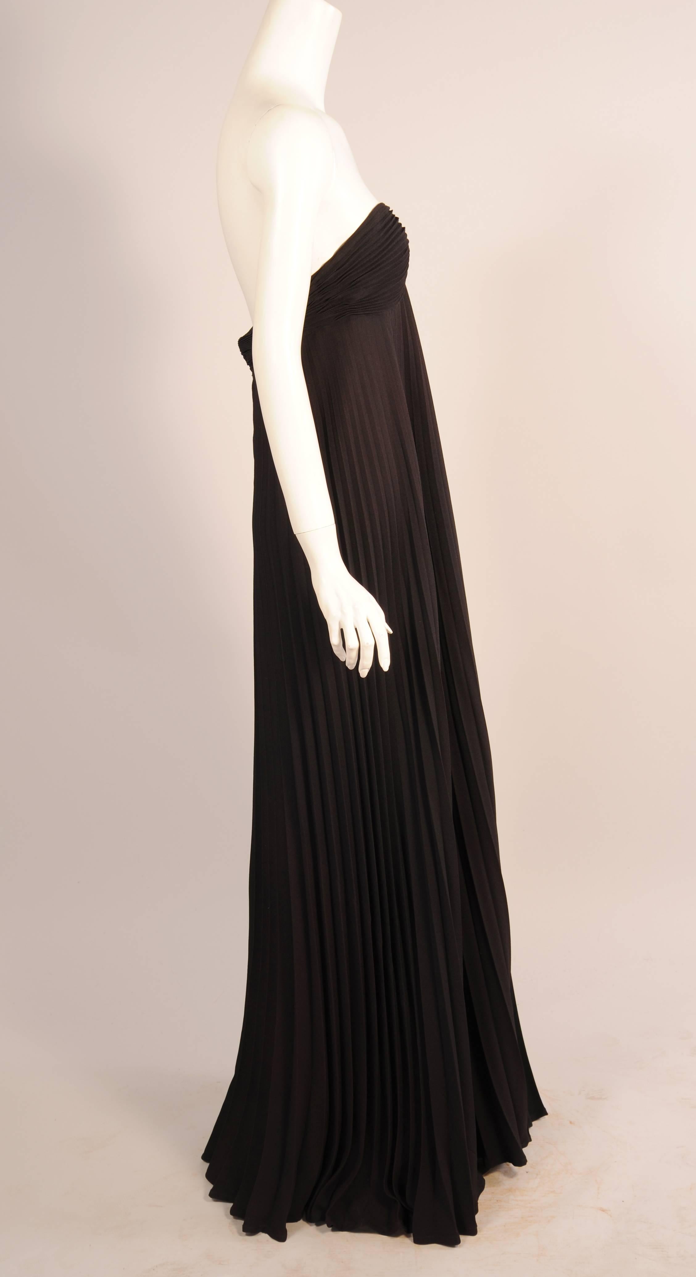 Loris Azzaro Strapless Brown and Black Pleated Evening Gown In Excellent Condition In New Hope, PA