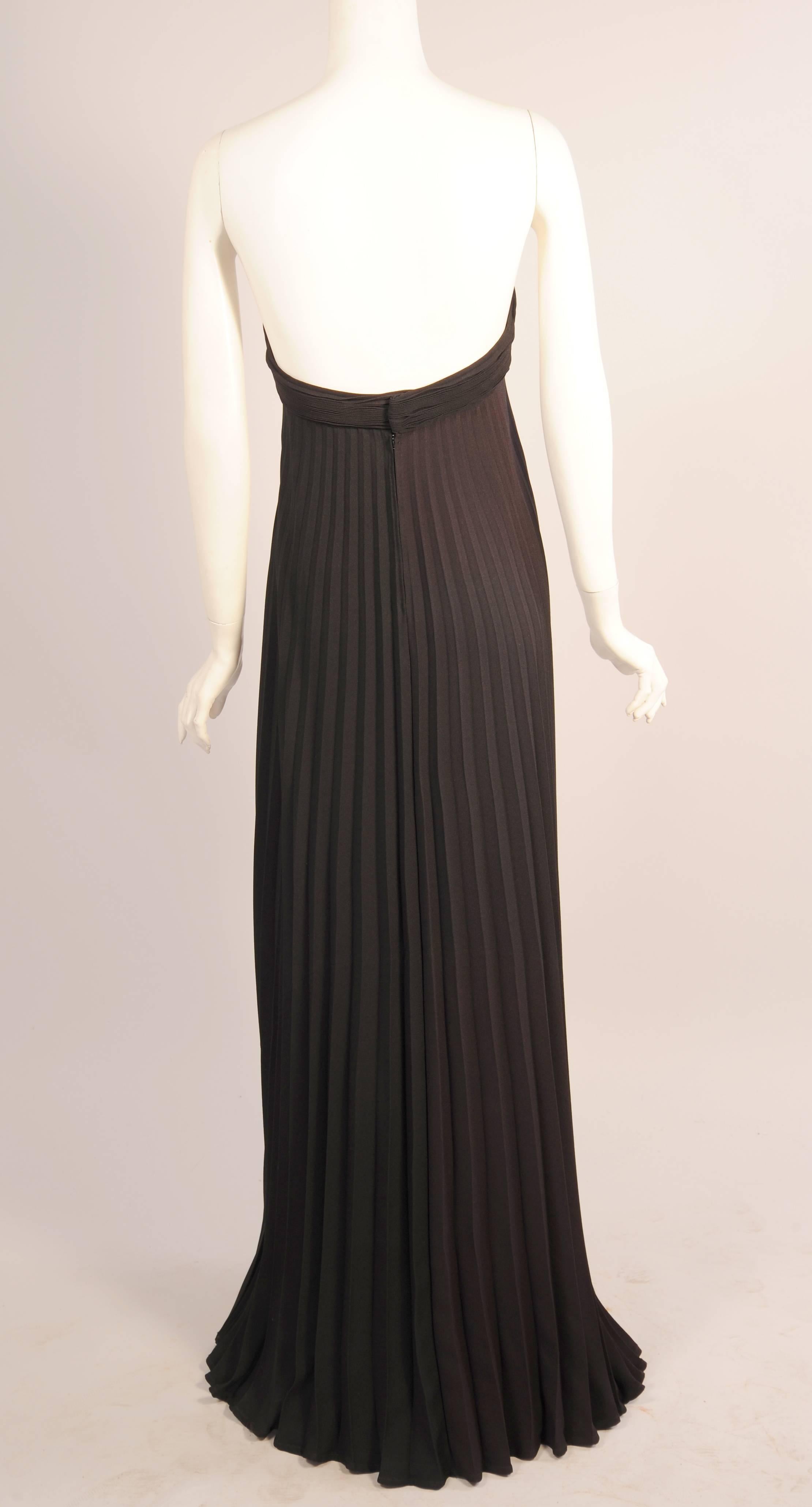 Women's Loris Azzaro Strapless Brown and Black Pleated Evening Gown