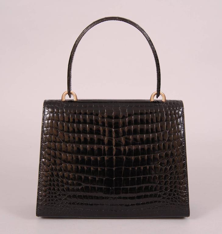 Elegant Black Crocodile Handbag, Made in France at 1stDibs