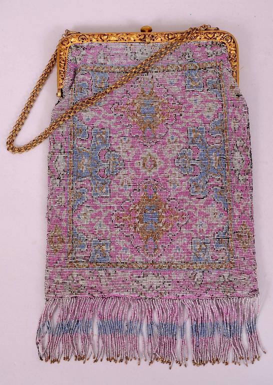 Large Edwardian Cut Steel Evening Bag in Lavender, Blue, Silver and