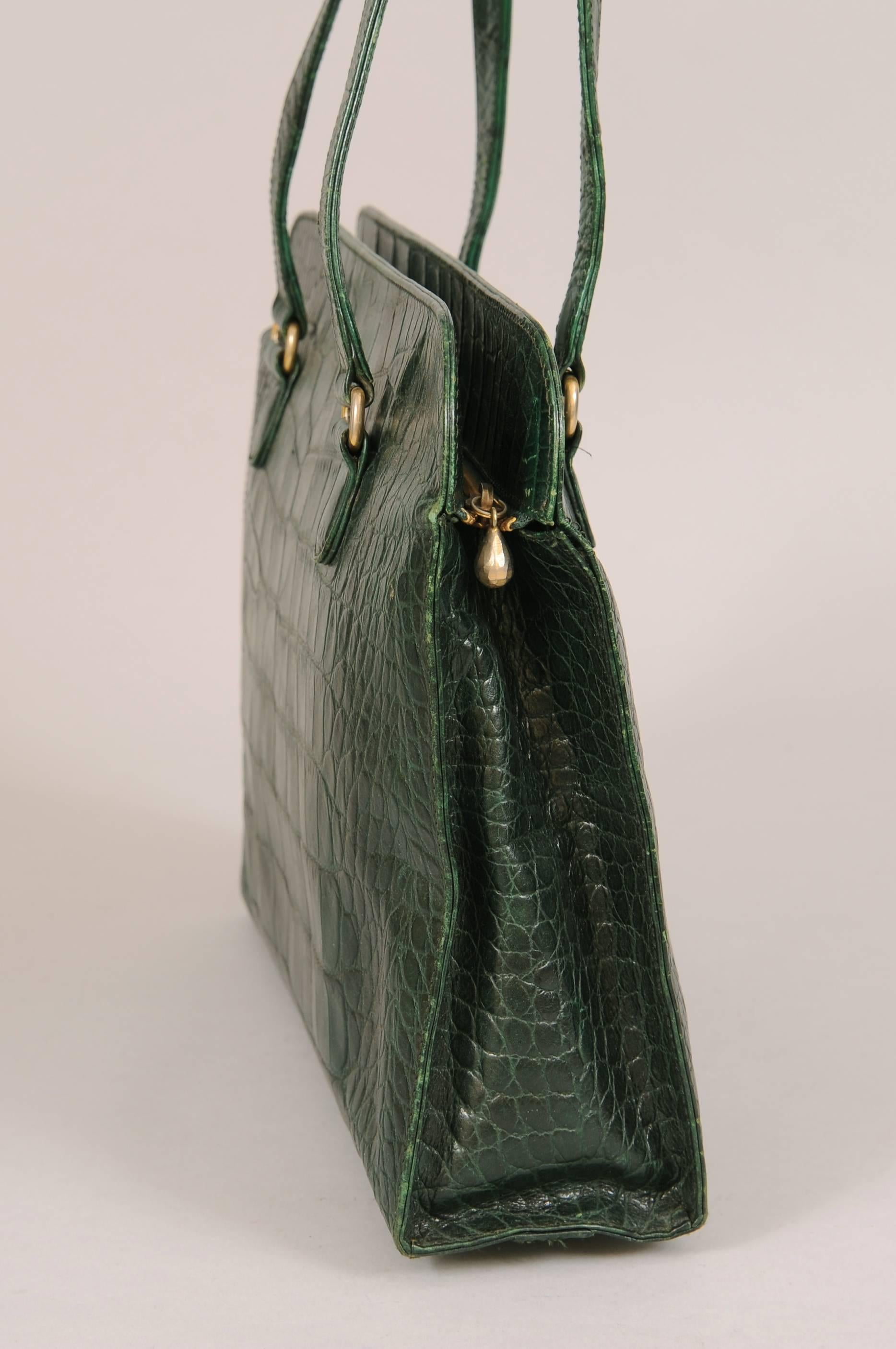 Black Sonia Rykiel Forest Green Alligator Leather Shoulder Bag