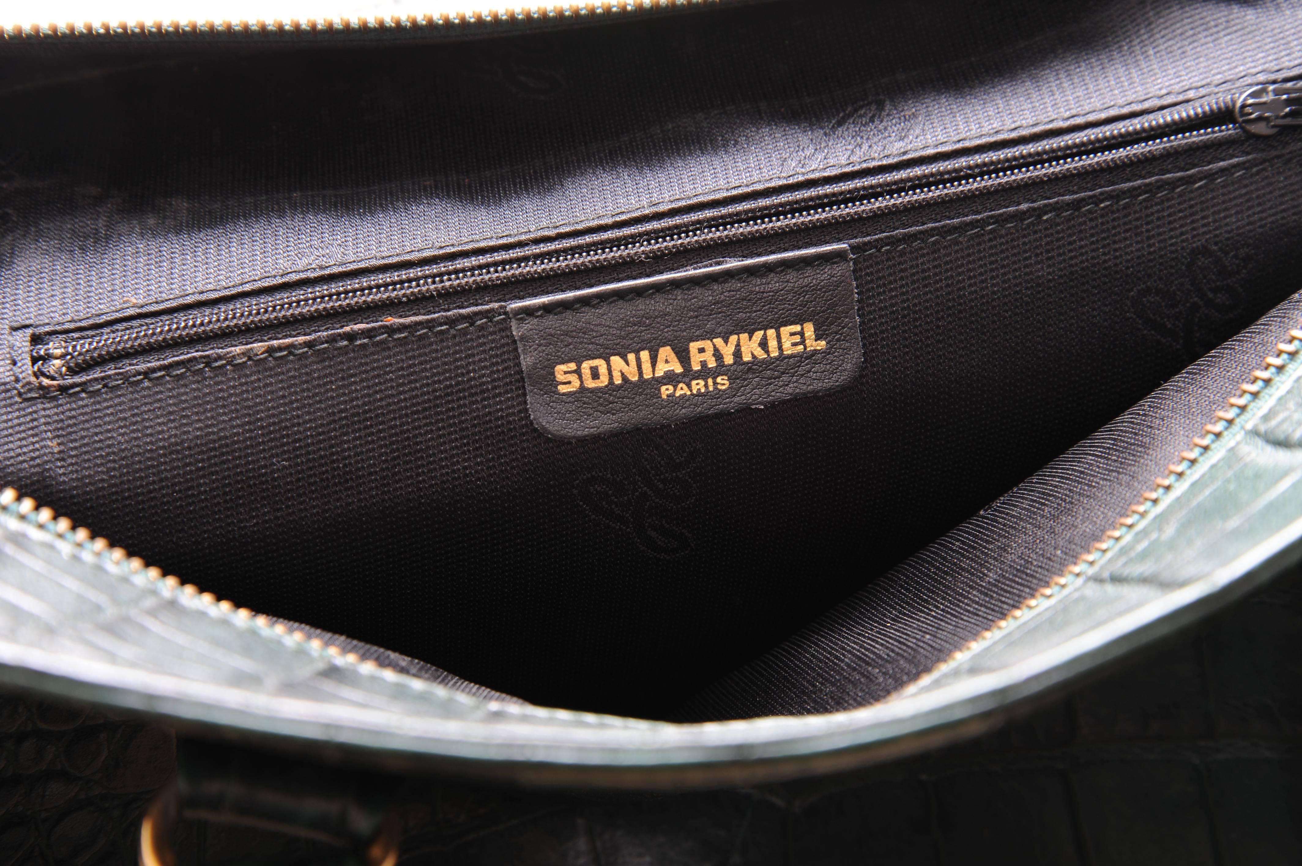 Sonia Rykiel Forest Green Alligator Leather Shoulder Bag In Excellent Condition In New Hope, PA
