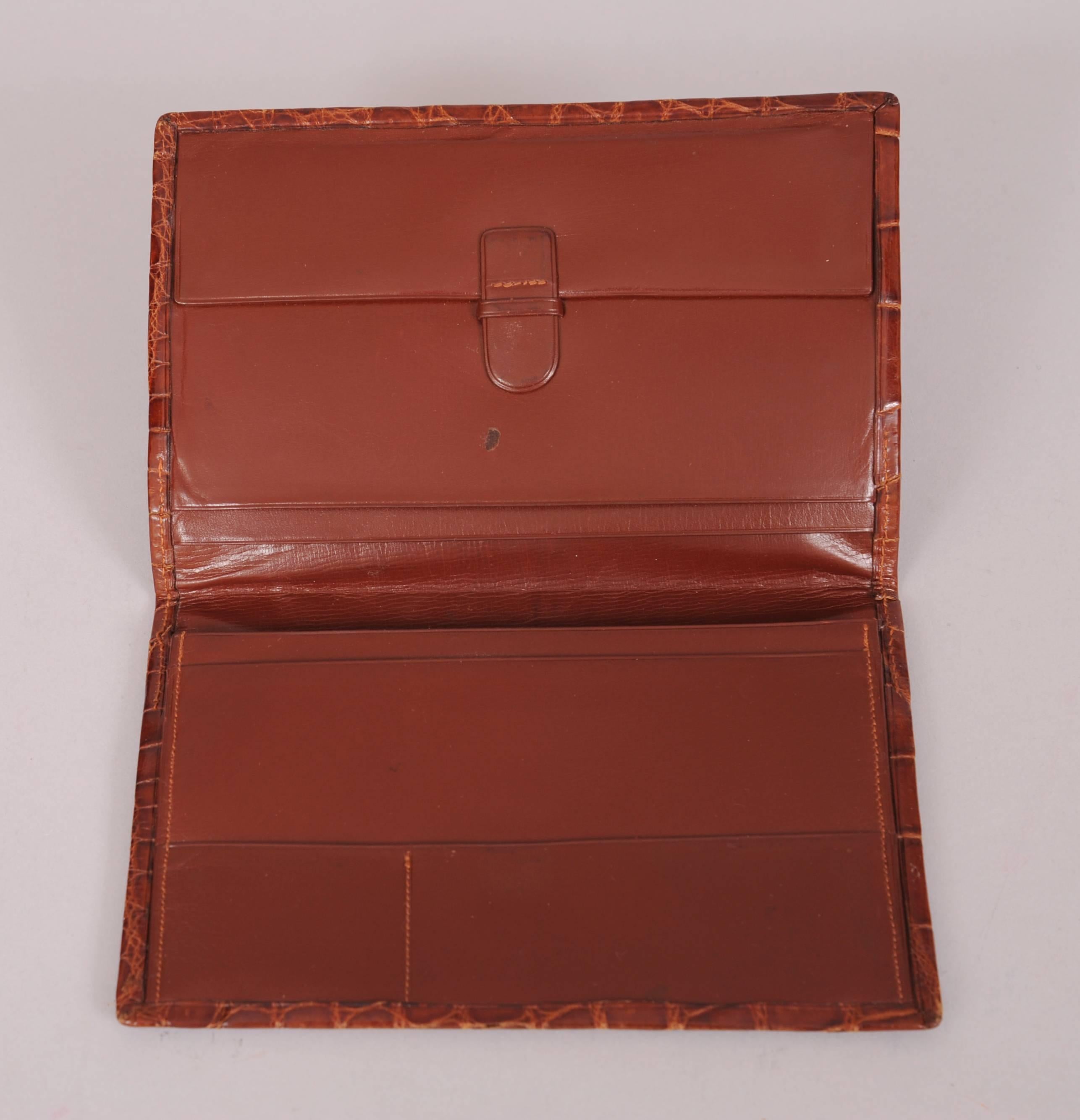 Cognac Colored Mid Century Brown Crocodile Wallet Never Used In Excellent Condition For Sale In New Hope, PA