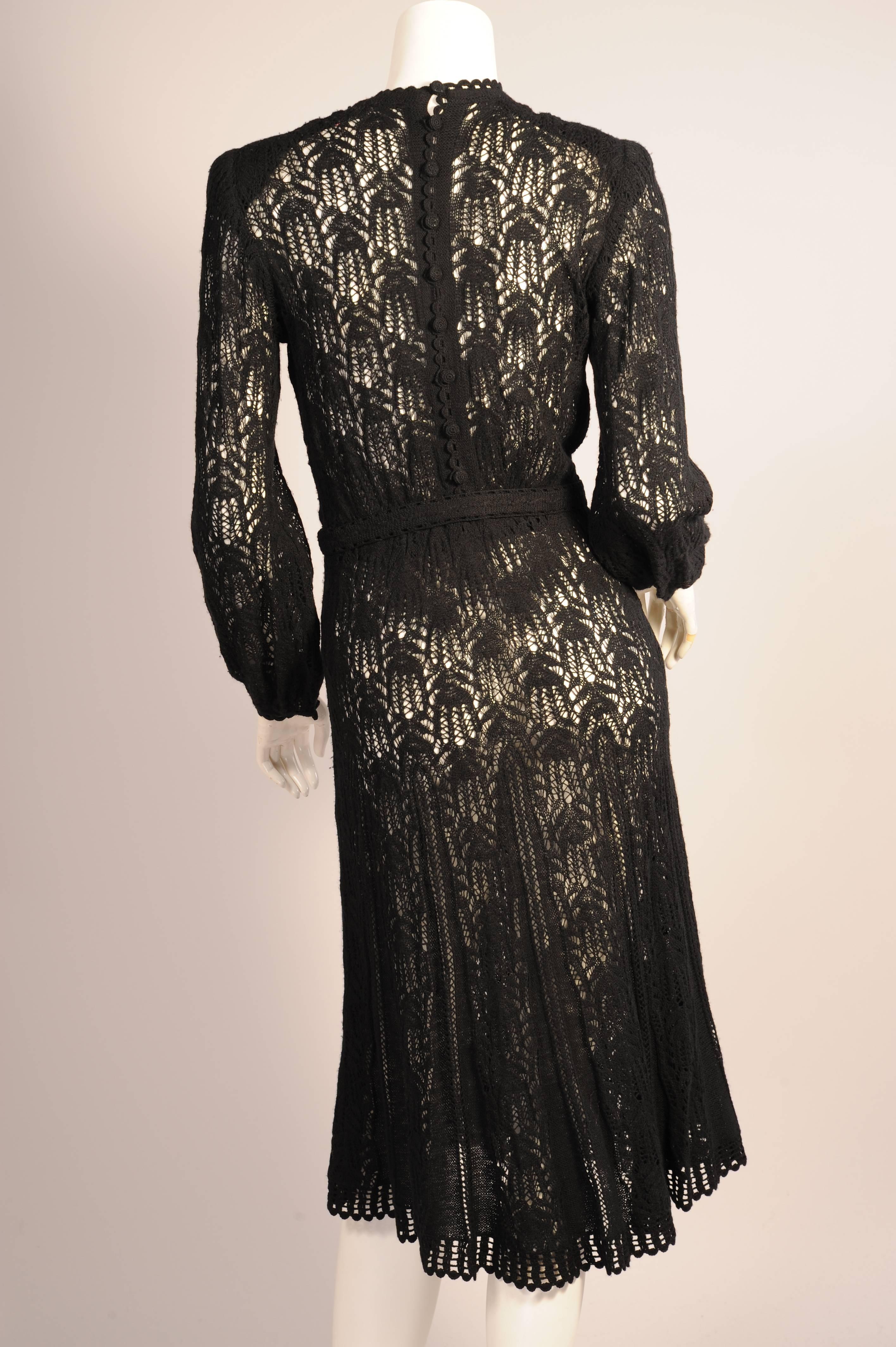 Women's Late 1930's Austrian Lacey Hand Knit Black Dress
