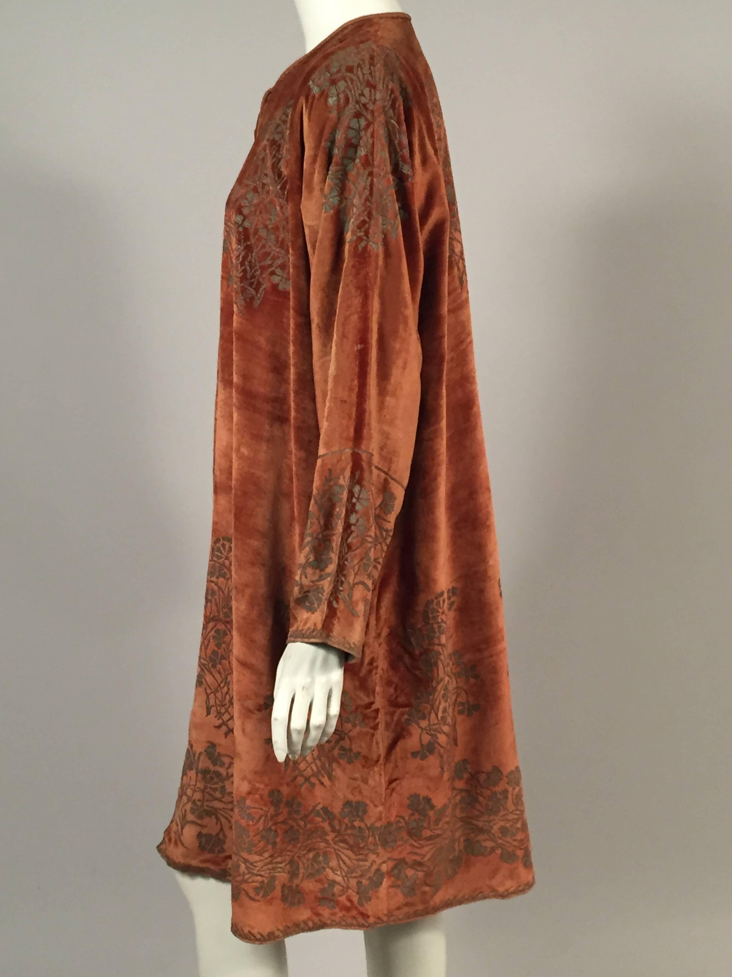 Women's Fortuny Gold Stenciled Cinnamon Velvet Coat