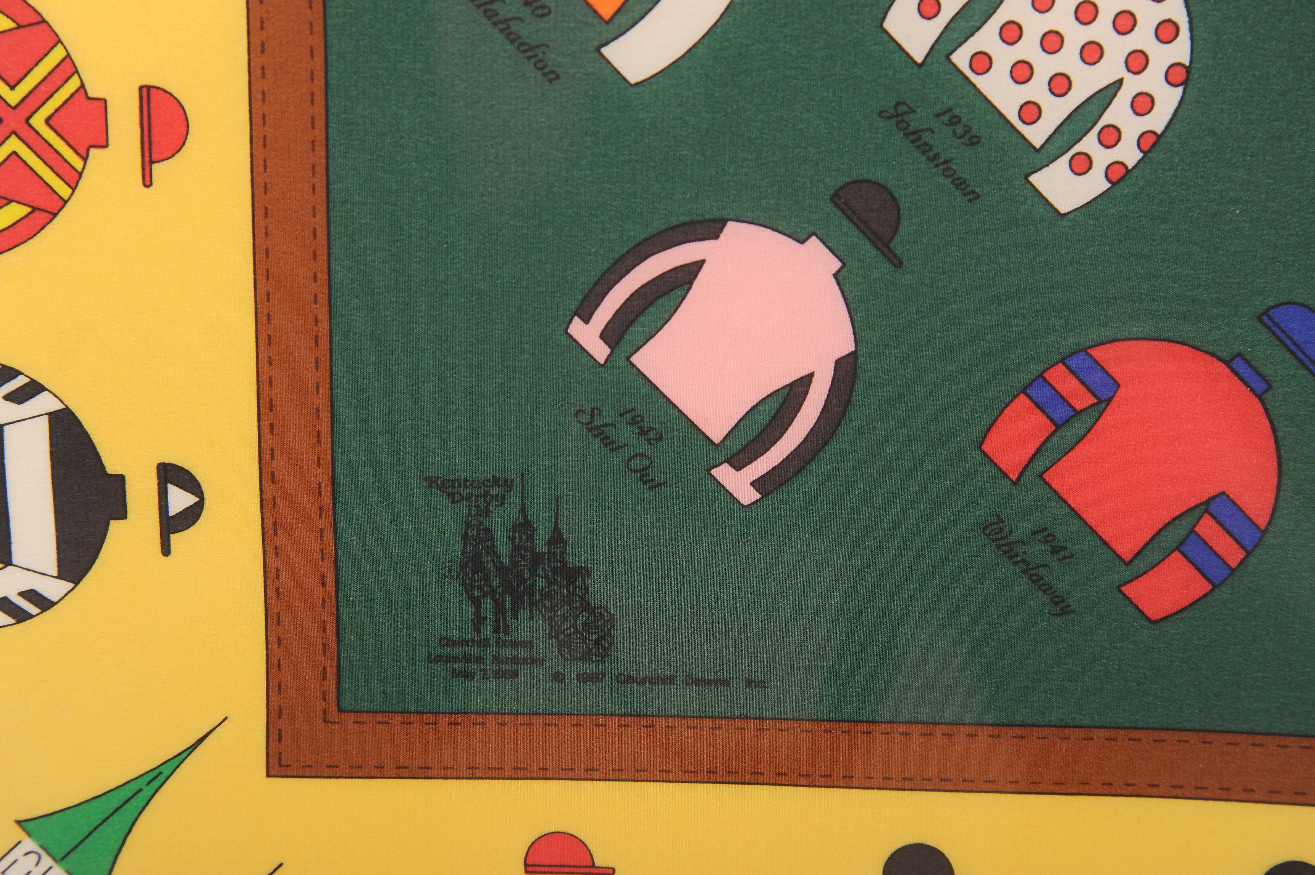 Kentucky Derby Framed Silk Scarf Showcasing the 1987 Derby Winner Alysheba In Excellent Condition In New Hope, PA
