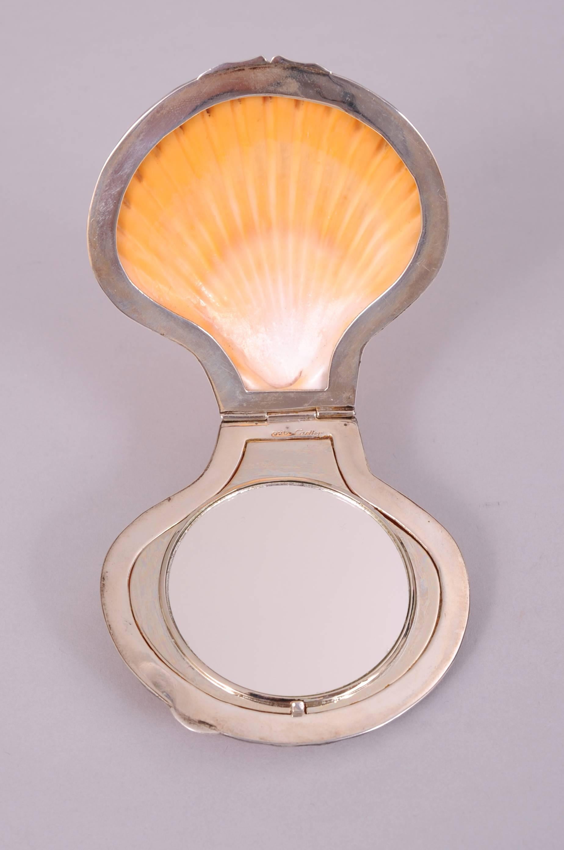 Orange Cartier Sterling Silver and Scallop Shell Covered Mirror