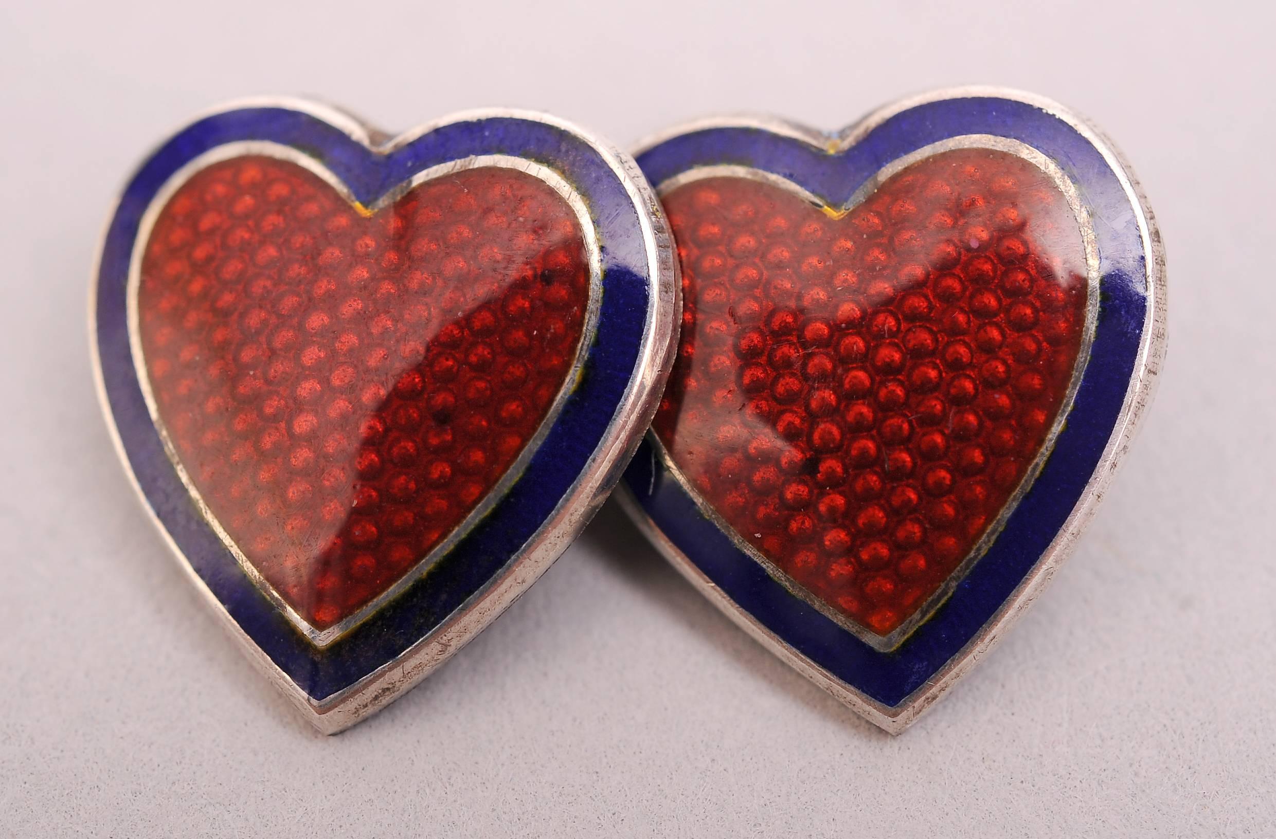 Women's or Men's Red Enamel on Sterling Silver Heart Cufflinks