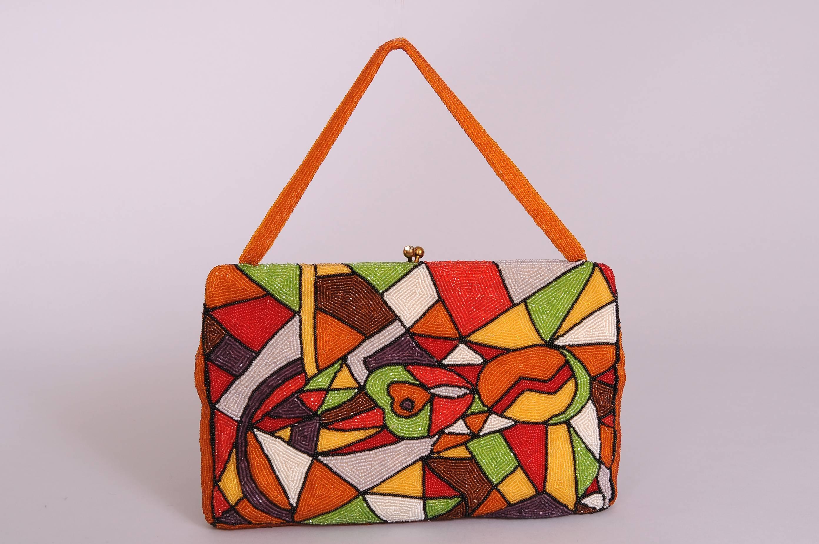 Orange Modern Art Inspired Walborg Hand Beaded Bag or Clutch