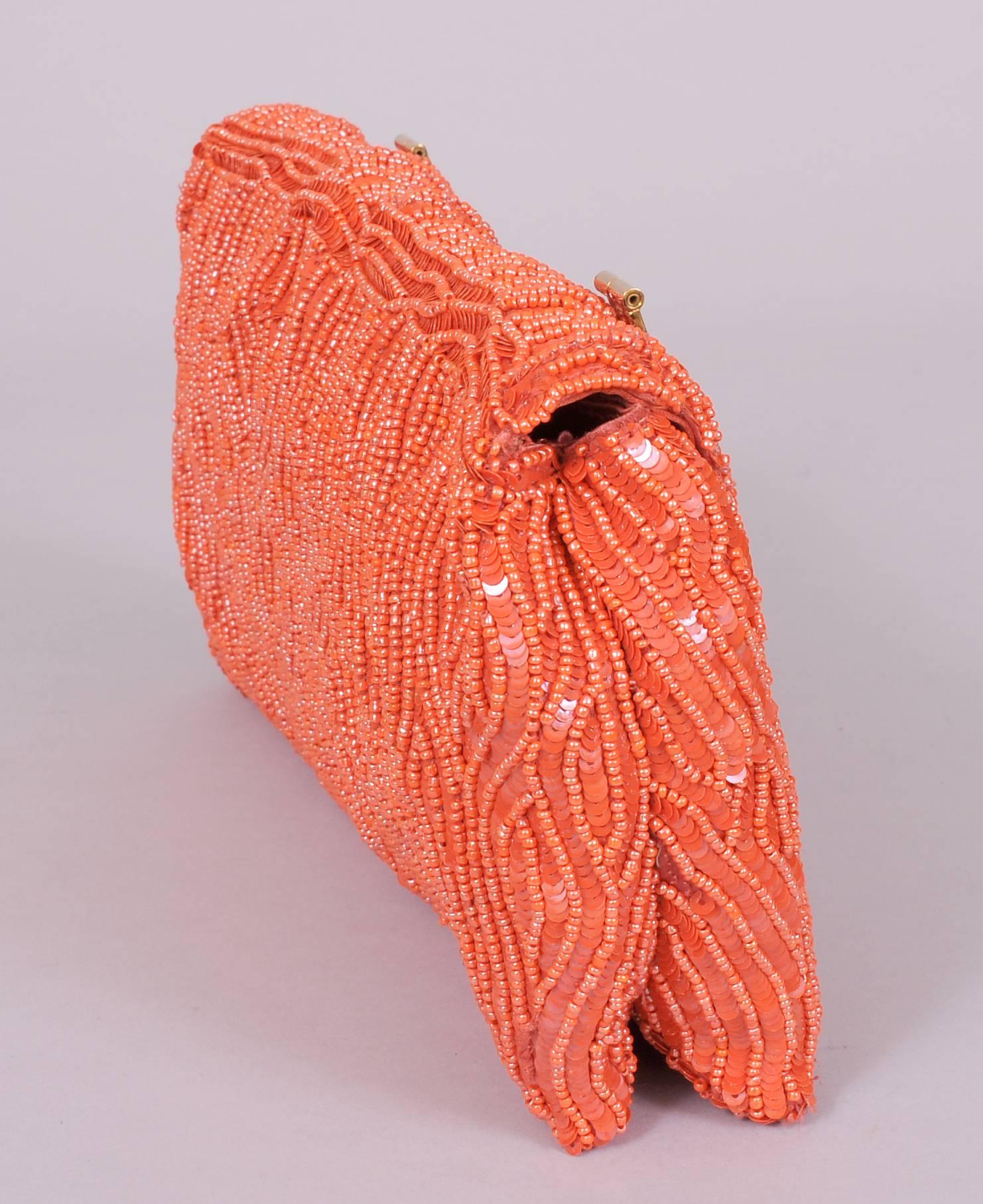 Orange Carolina Herrera Coral Beaded Evening Bag