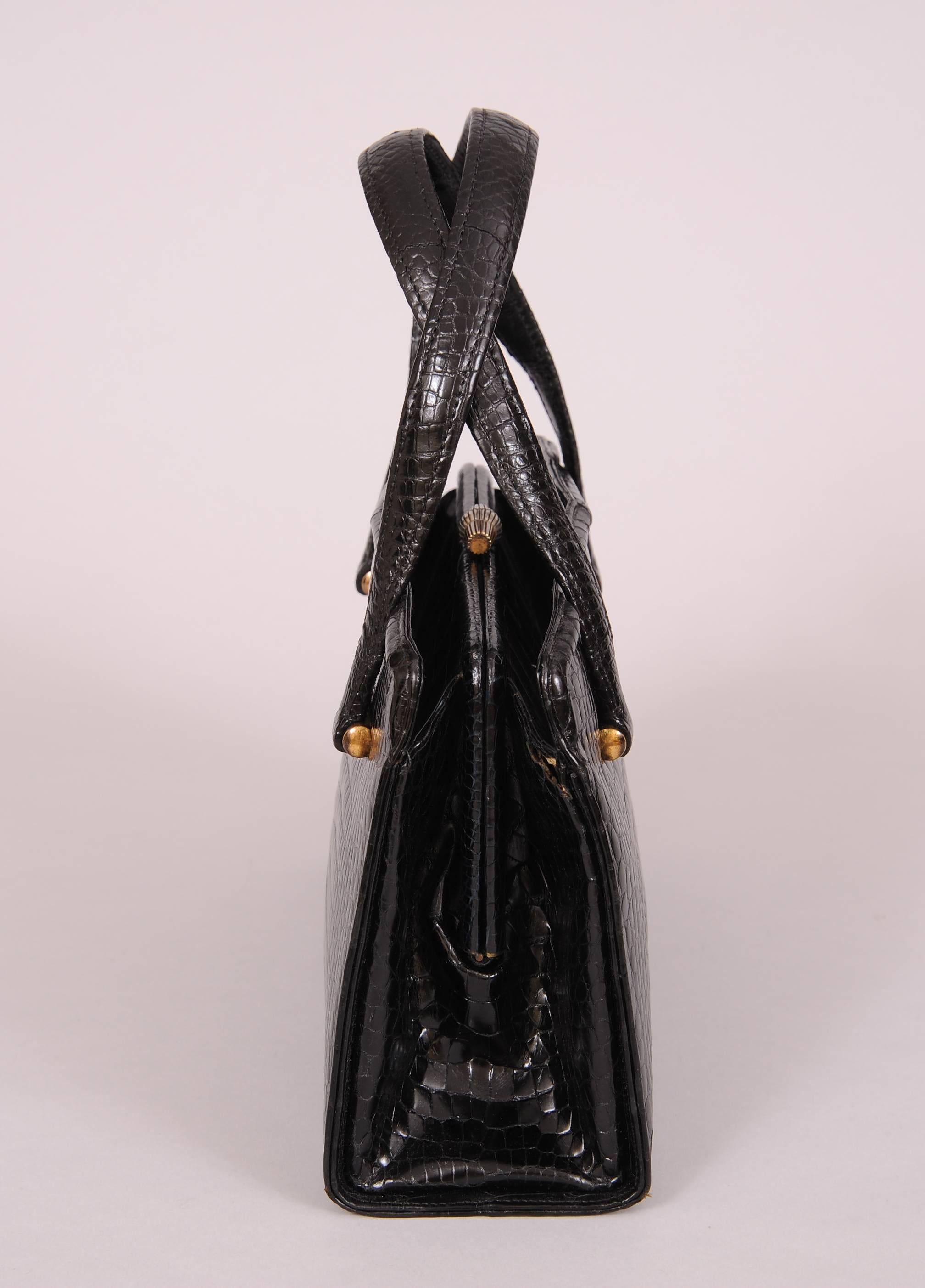Gucci Vintage Black Crocodile Handbag In Excellent Condition In New Hope, PA