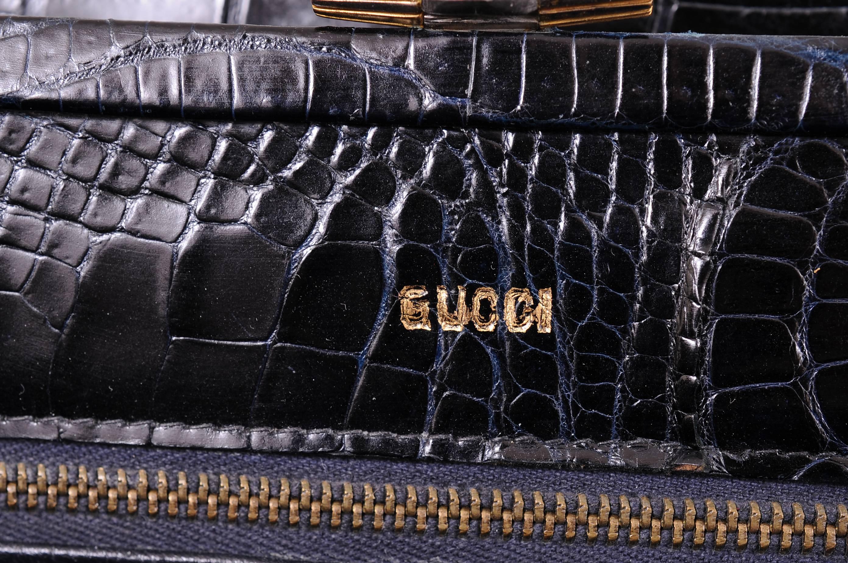 Gucci Vintage Black Crocodile Handbag 2