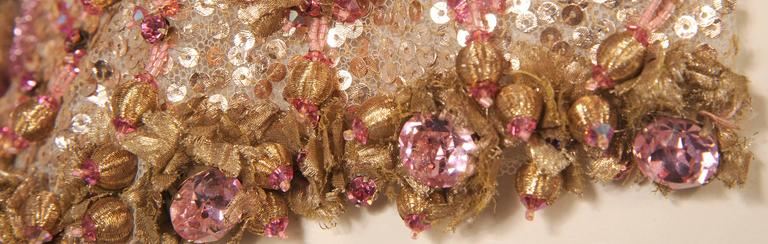1950's Couture Level Pink and Gold Beaded and Embroidered Tulle Evening ...