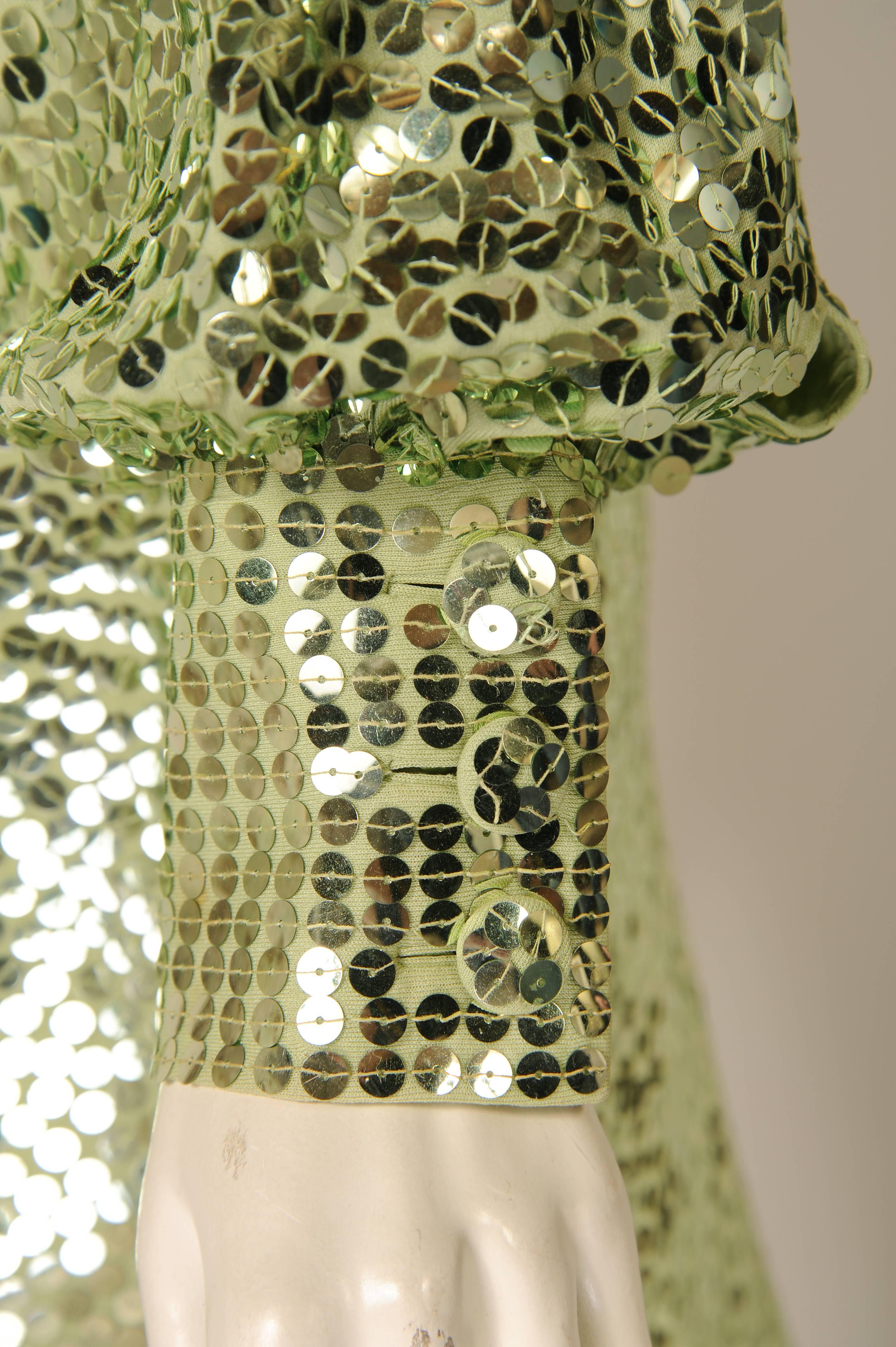 Brown Norman Norell Iconic Mermaid Gown Sparkling Green Sequins on Silk 1960s-1970s 