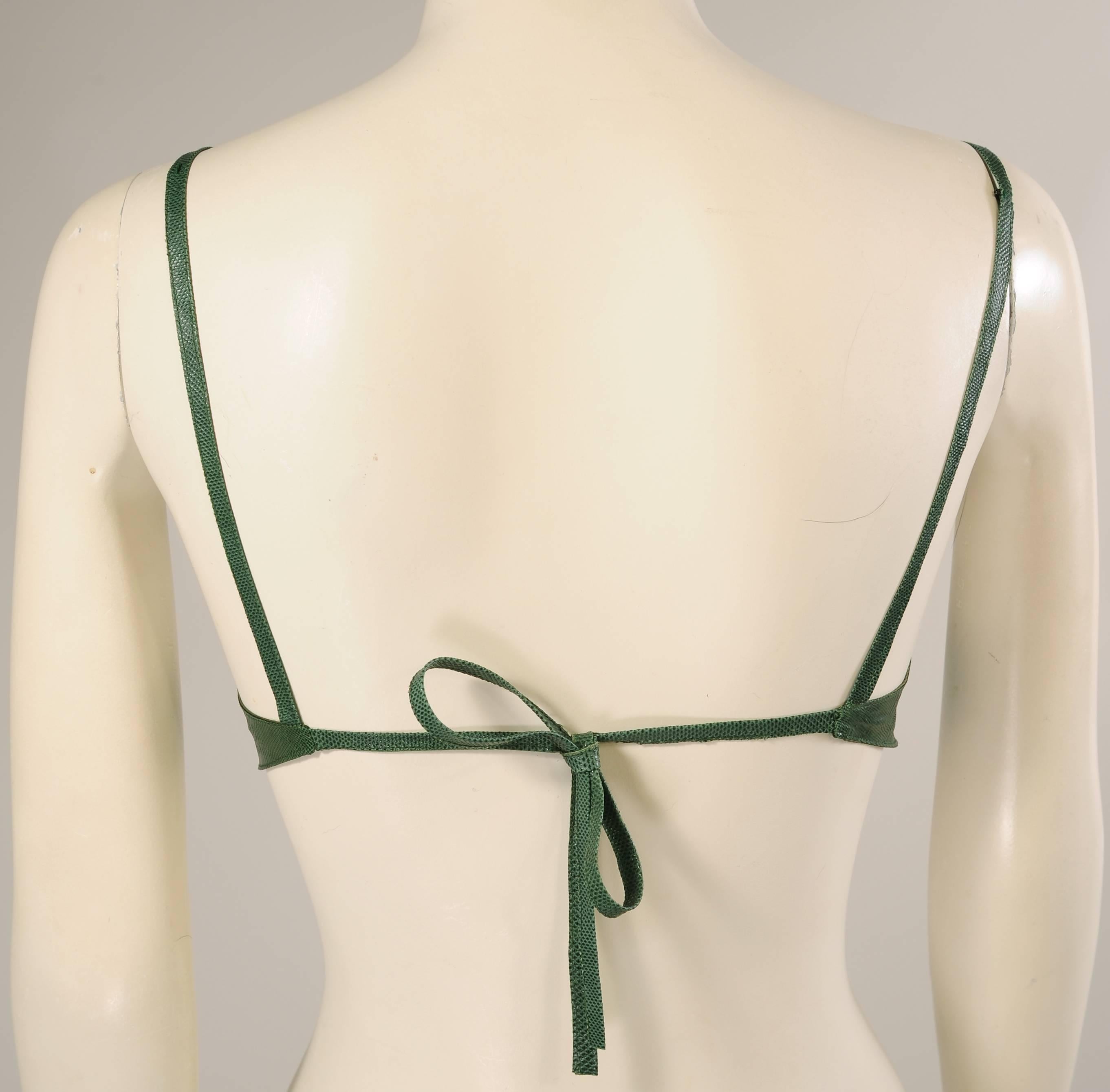 Black 1970's Atelier by Gayle Kirkpatrick Deep Green Karung Snakeskin Bra Top