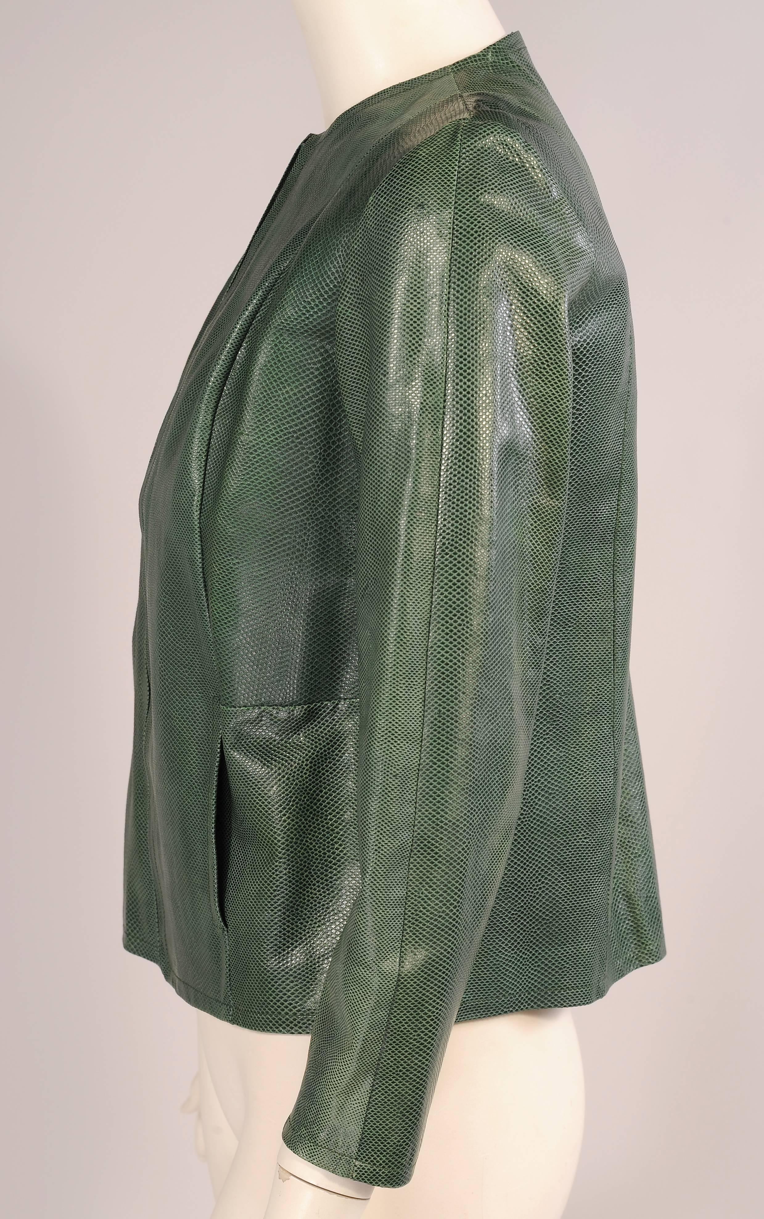 1970's Halston Deep Green Karung Snakeskin Jacket In Excellent Condition In New Hope, PA