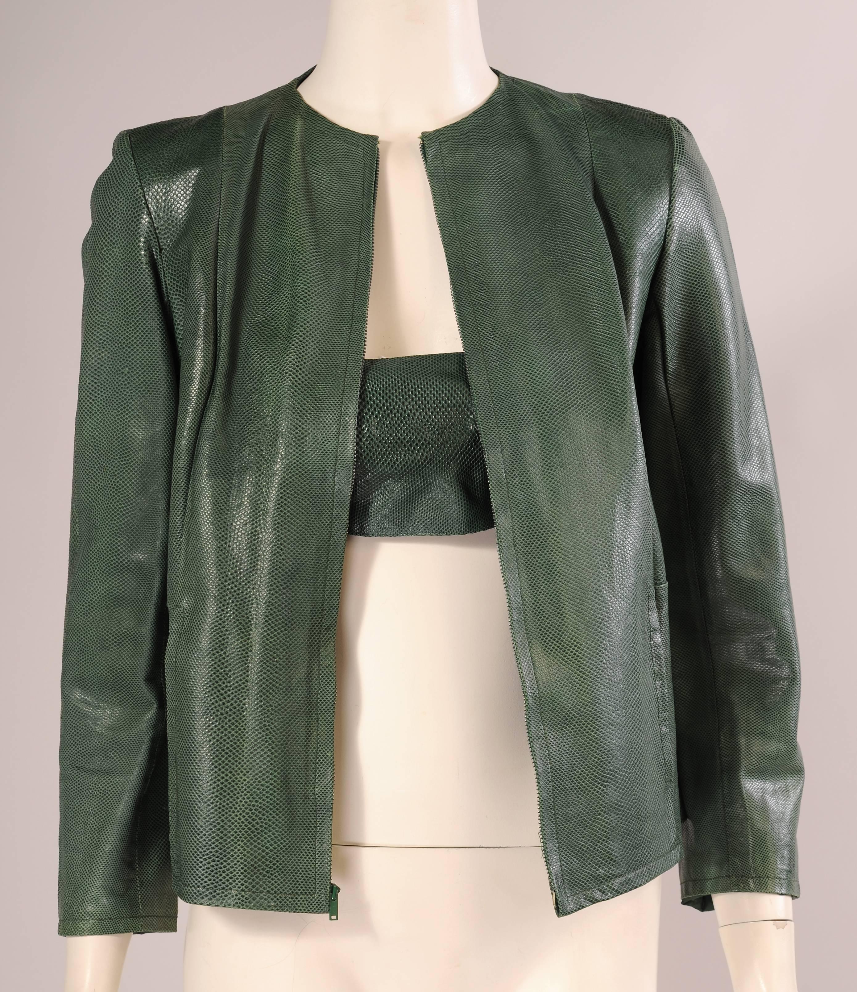 1970's Halston Deep Green Karung Snakeskin Jacket 1