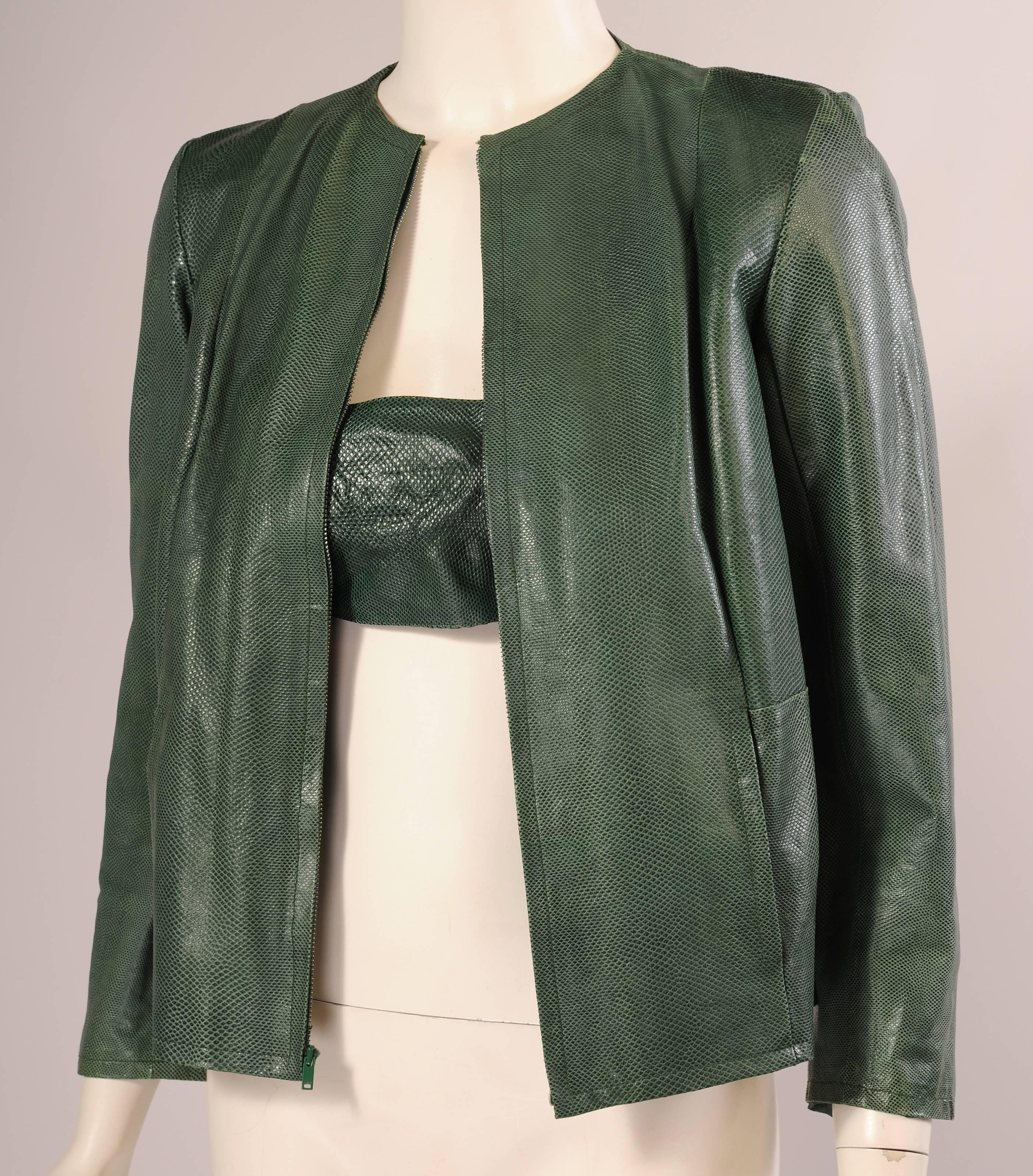 1970's Halston Deep Green Karung Snakeskin Jacket 2