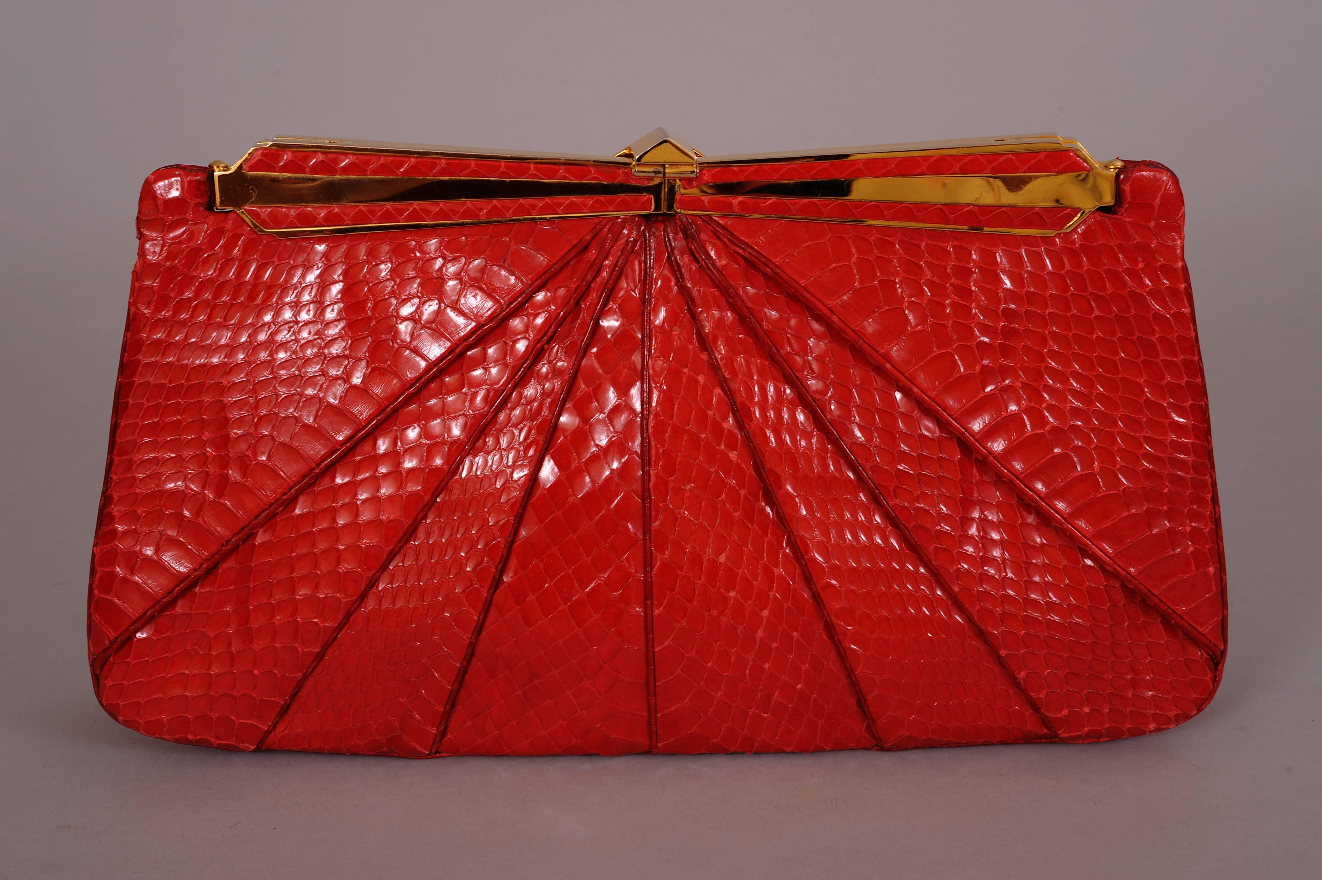 Women's Judith Leiber  Red Snakeskin Clutch or Shoulder Bag