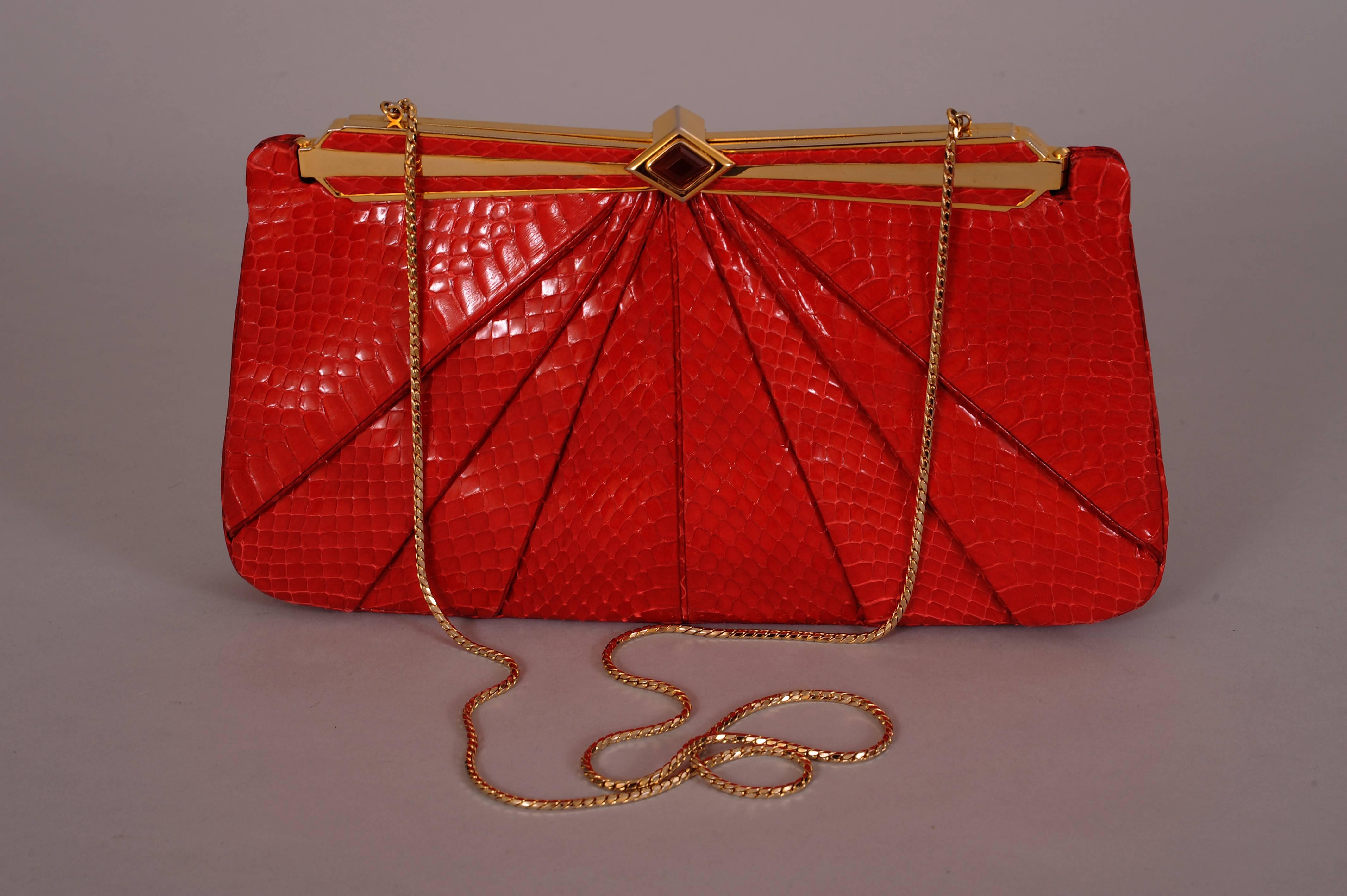 Judith Leiber  Red Snakeskin Clutch or Shoulder Bag 1