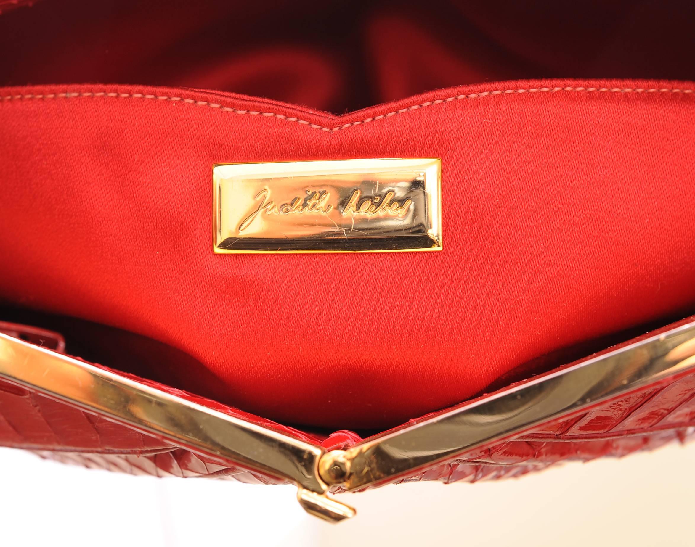 Judith Leiber  Red Snakeskin Clutch or Shoulder Bag 4