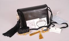 Judith Leiber Black Karung Evening Bag with Jewels and Tassel, Never Used