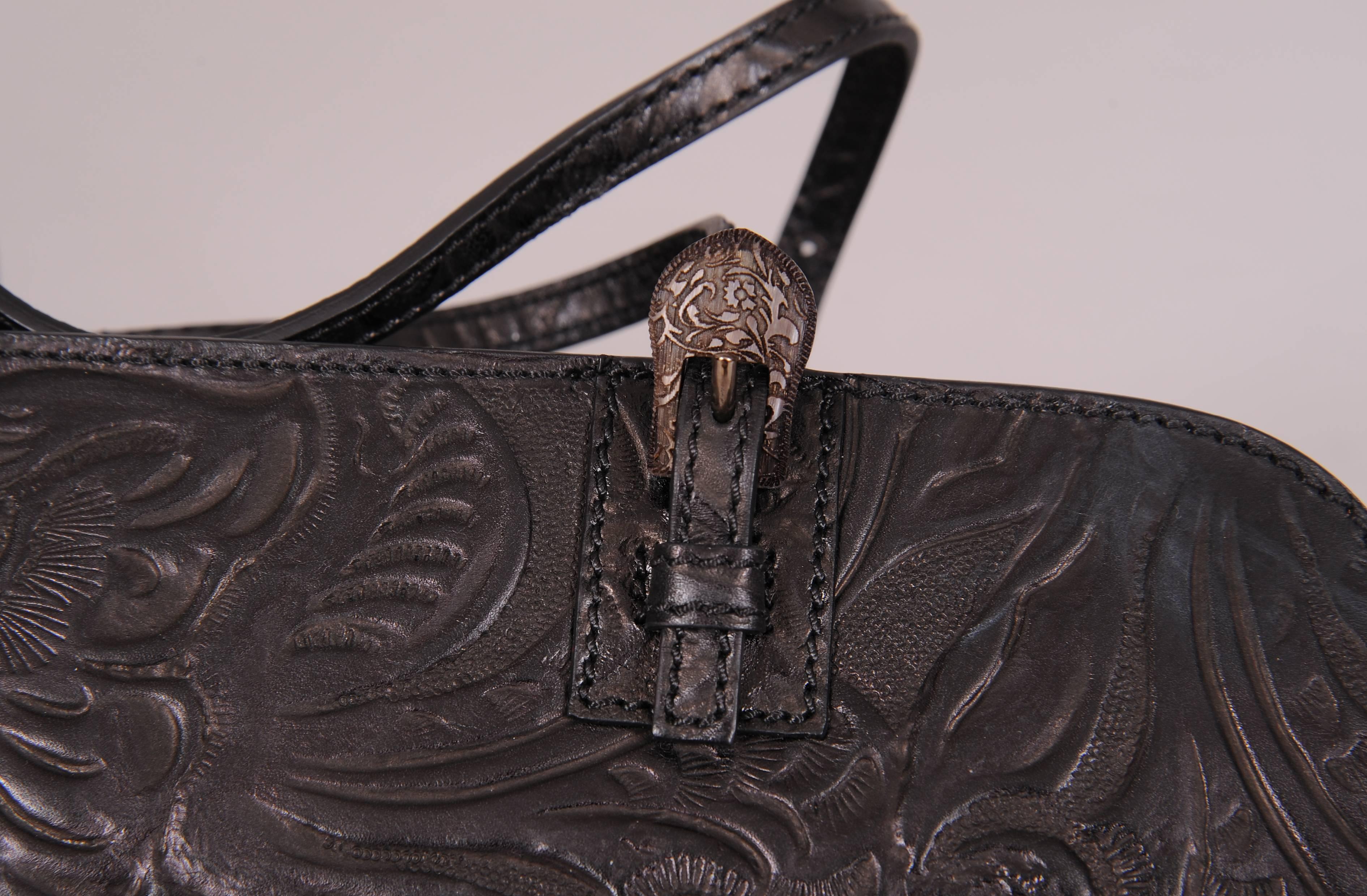 Fendi Baguette Black Western Style Tooled Leather Design, Never Used In New Condition In New Hope, PA
