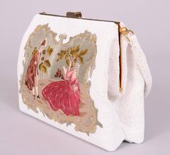 French Hand Embroidered Caviar Beaded Evening Bag, Sterling Silver Frame