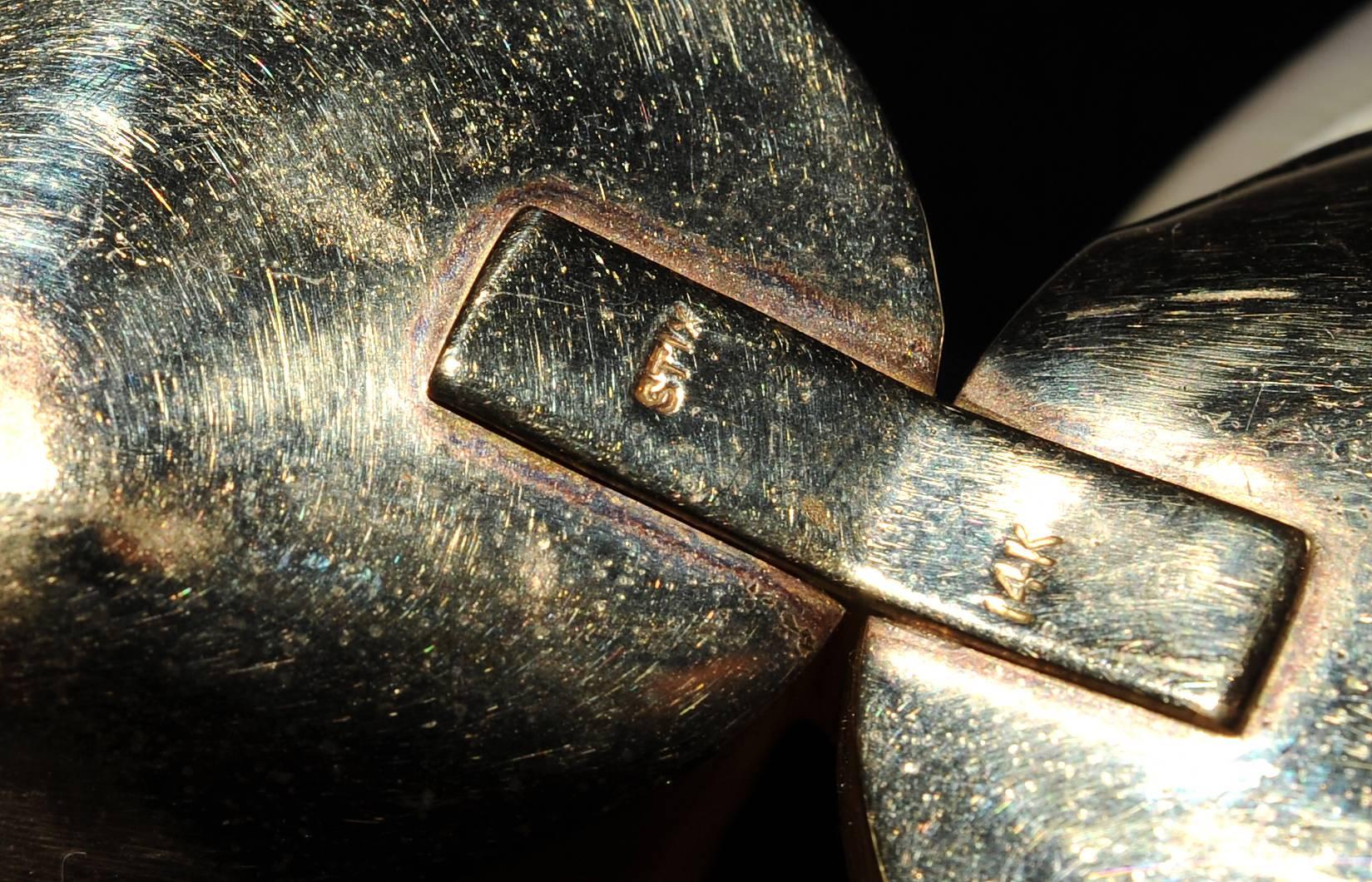 Marguerite Stix Gold Backed Double Shell Pin with Bezel Set Turquoise, c 1970 (Cabochon)