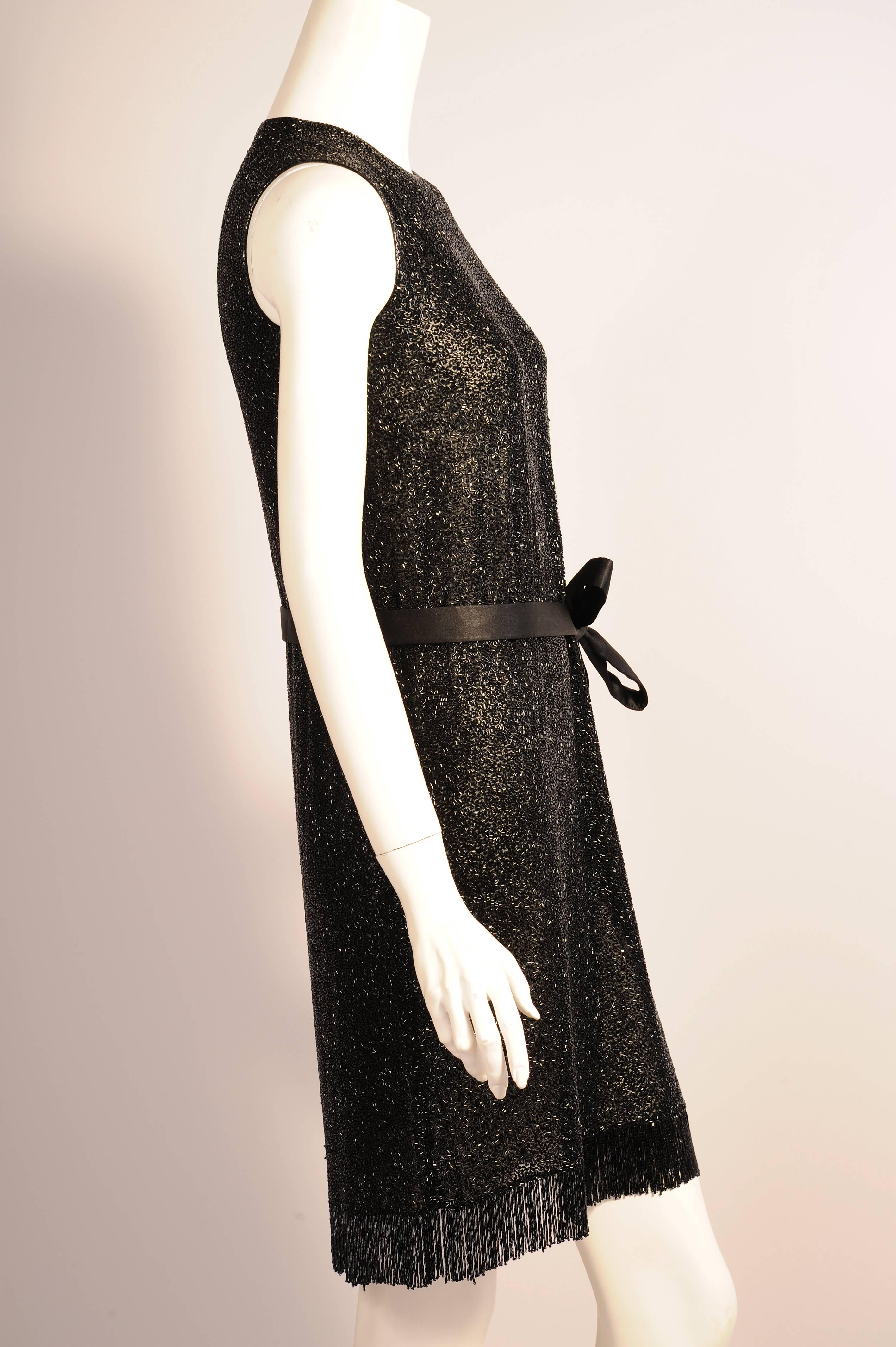 Norman Norell Black Silk Chiffon Hand Beaded Dress In Excellent Condition In New Hope, PA