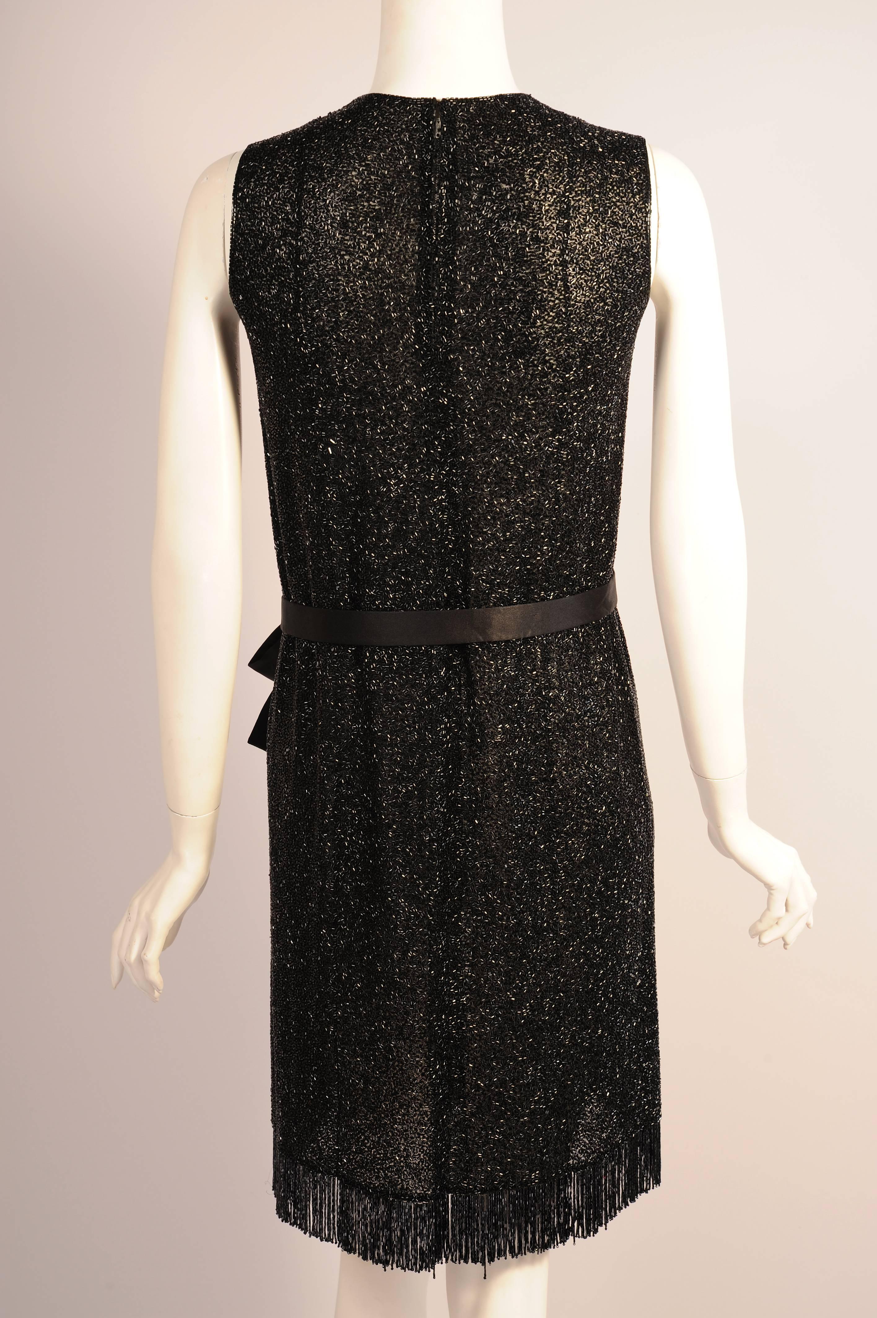 Women's Norman Norell Black Silk Chiffon Hand Beaded Dress