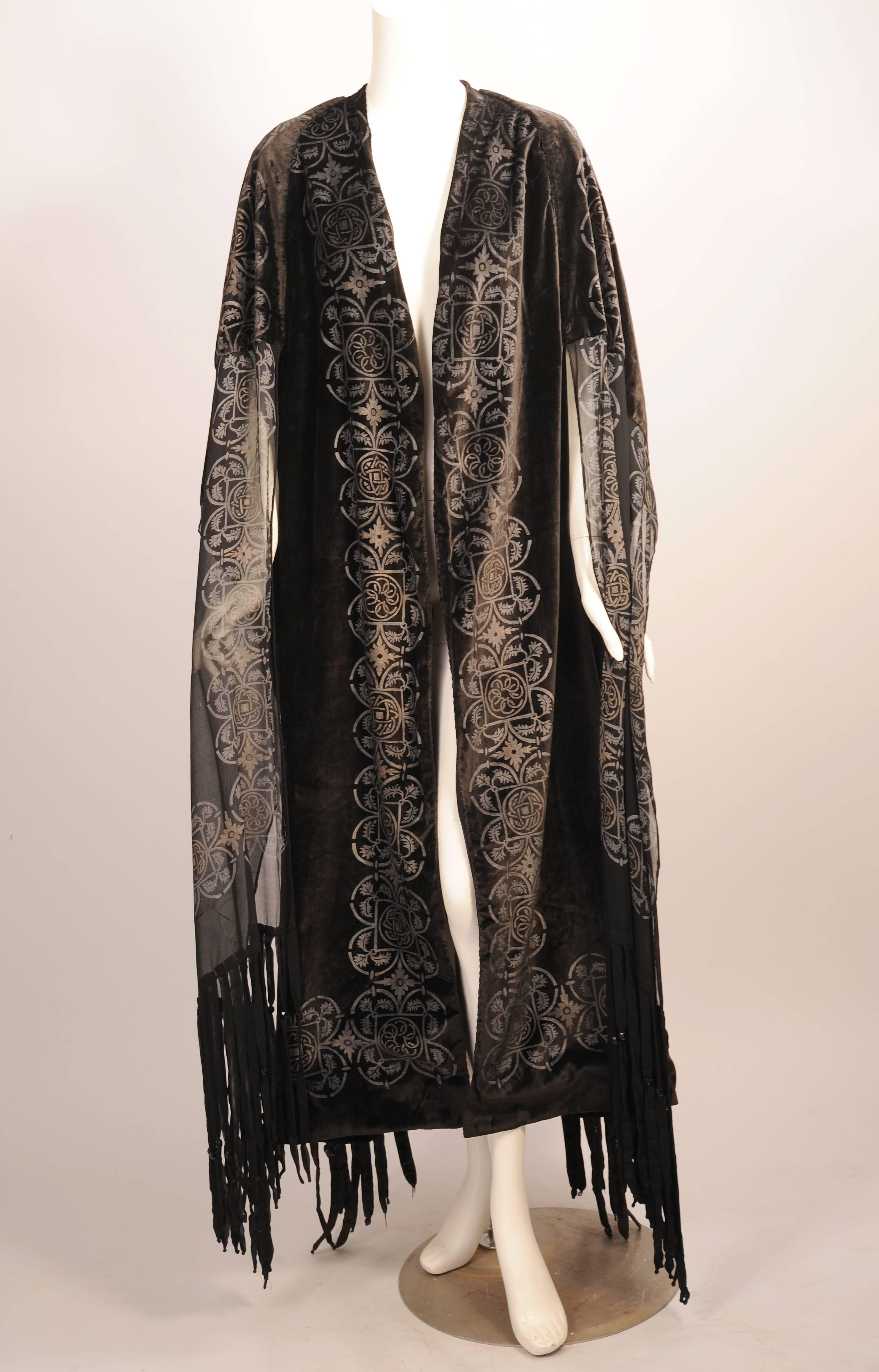 Maria Monica Gallenga Stenciled Silk Velvet and Silk Chiffon Coat with ...