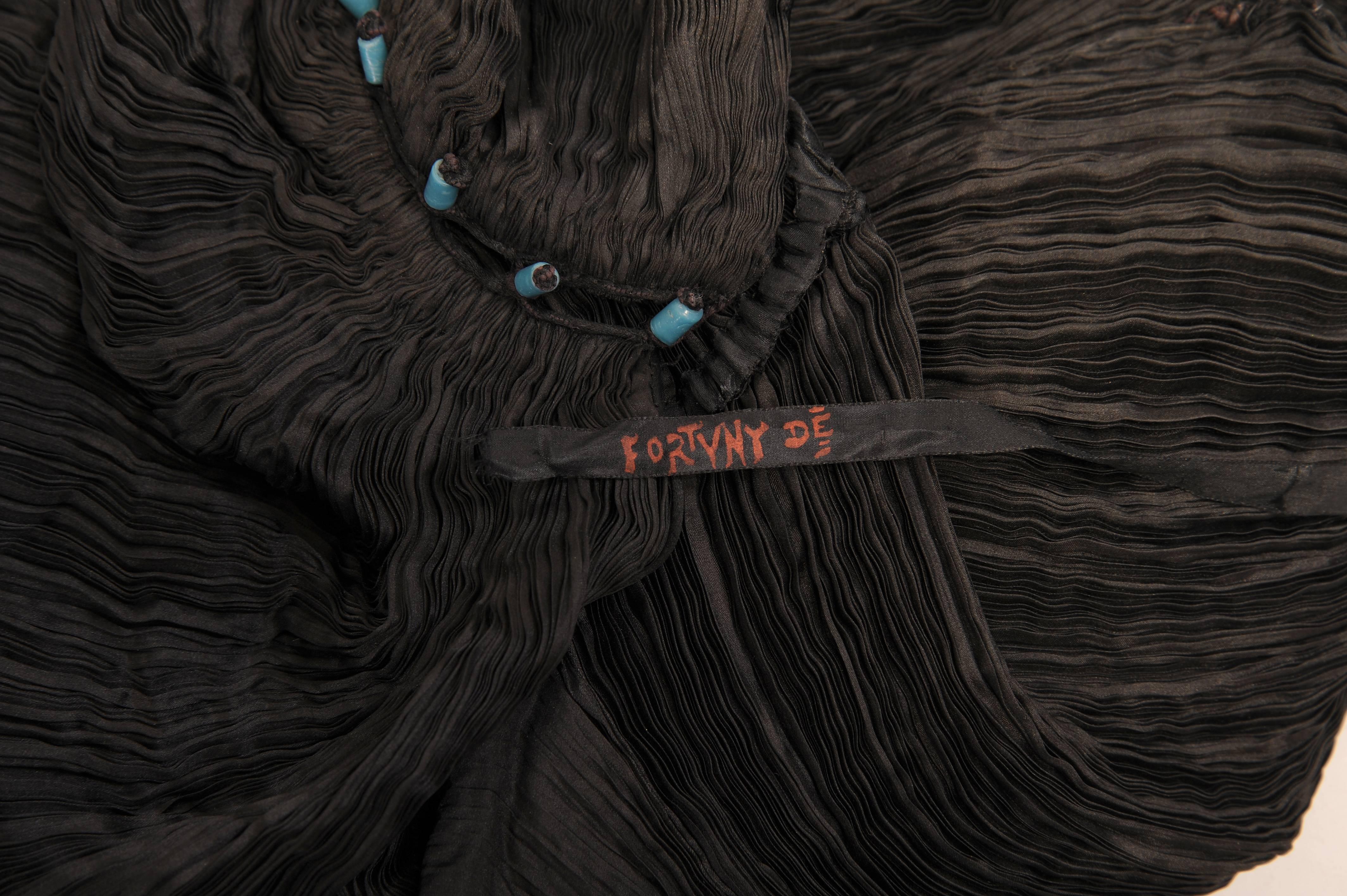 Women's Mariano Fortuny Rare Early Black Silk Delphos with Narrow Cord Bodice Wrap