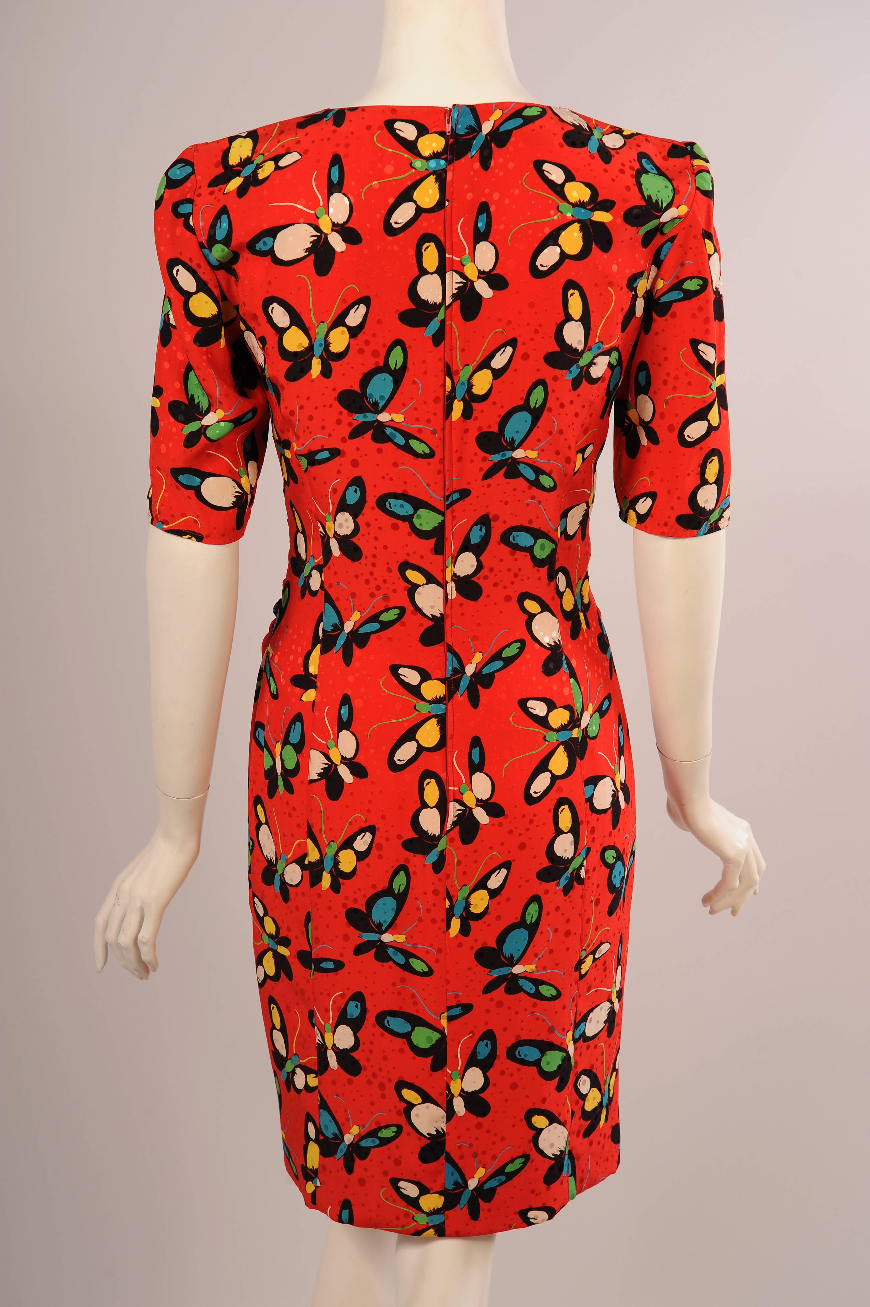Women's Ungaro Red Silk Butterfly Print Dress