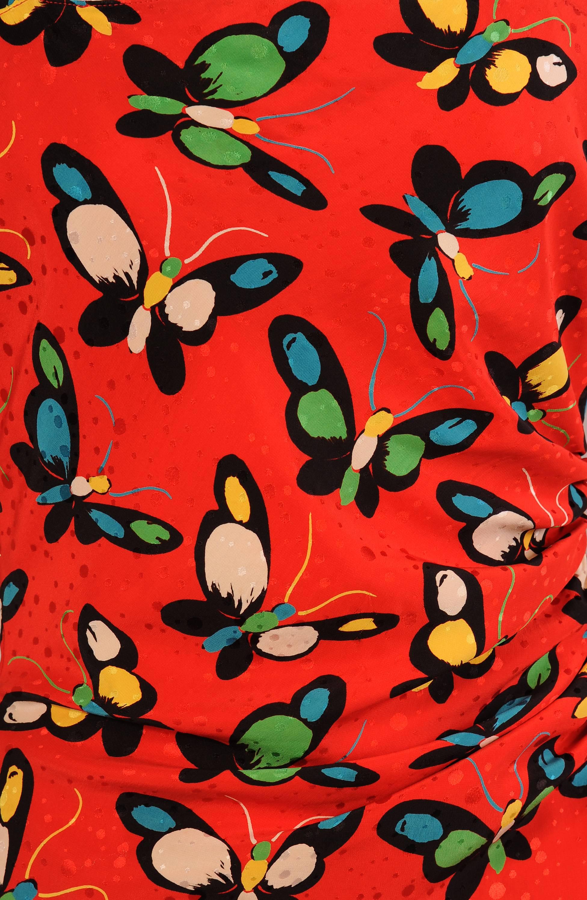 Ungaro Red Silk Butterfly Print Dress 1